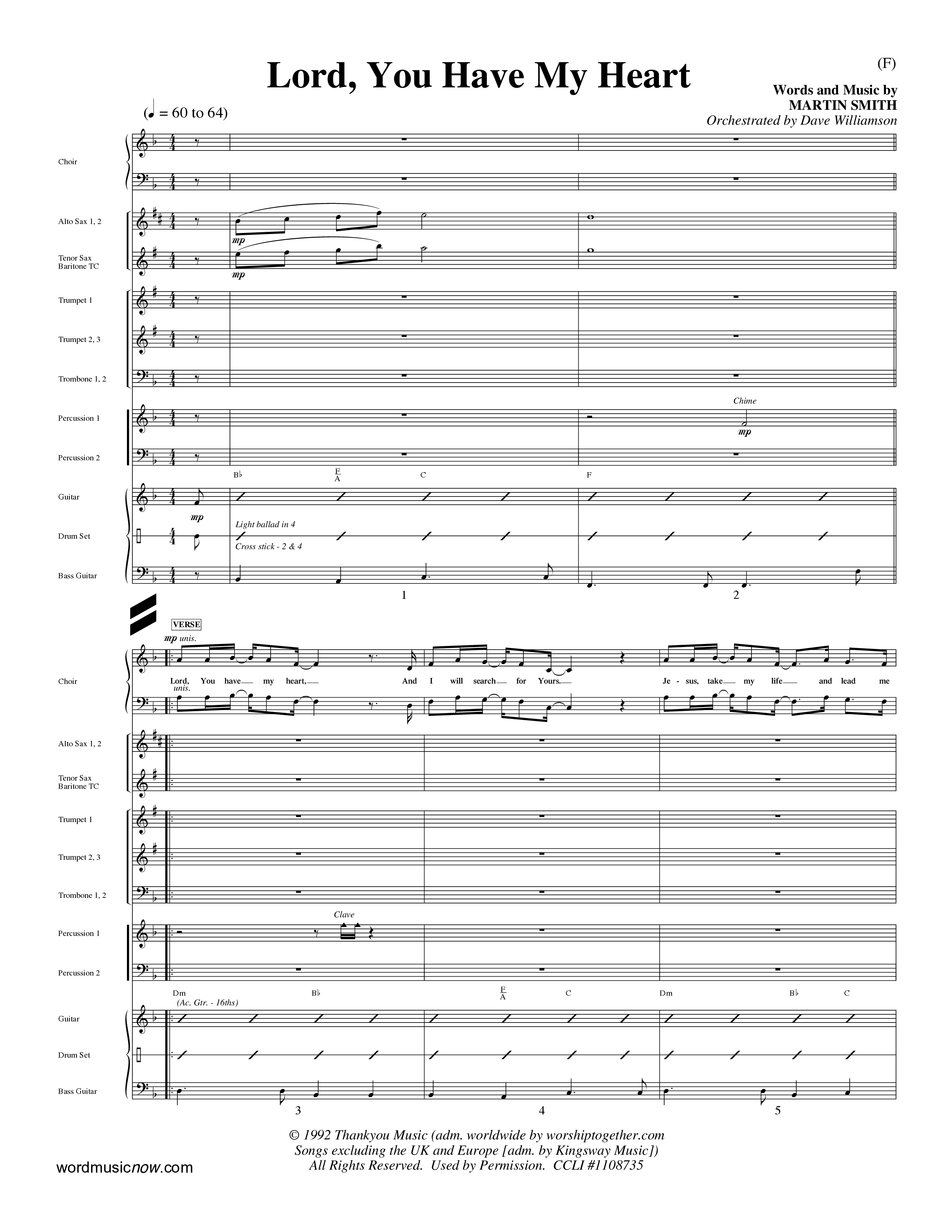 Lord You Have My Heart (Choral Anthem SATB) Conductor's Score (Word Music Choral / Arr. Dave Williamson)