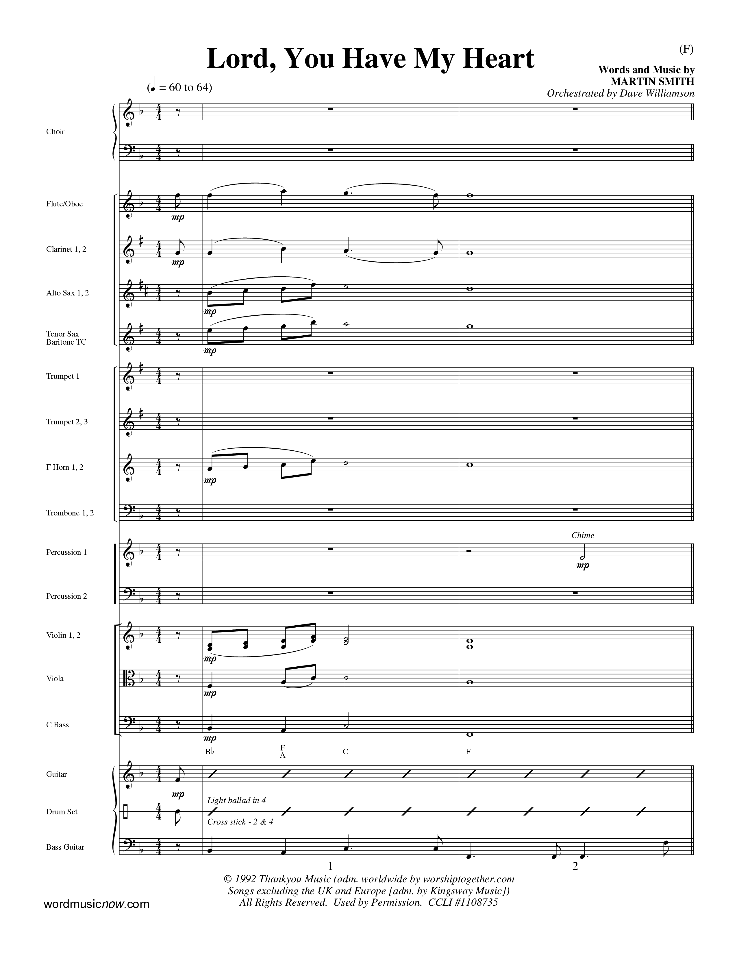 Lord You Have My Heart (Choral Anthem SATB) Orchestration (Word Music Choral / Arr. Dave Williamson)