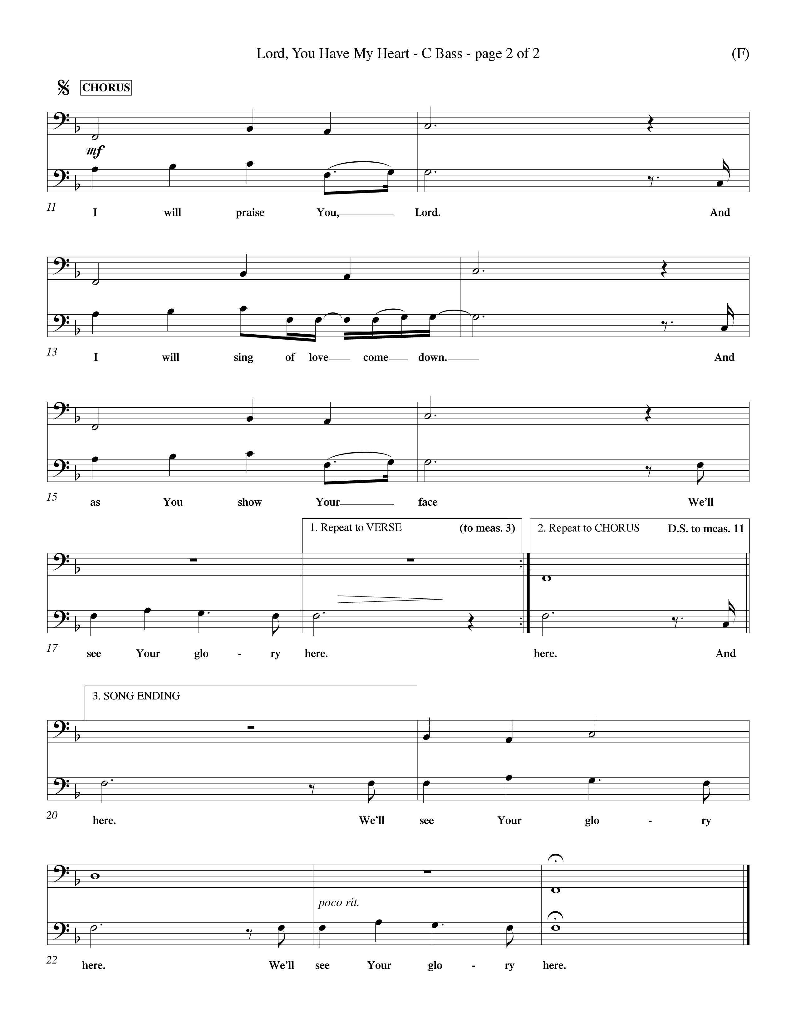 Lord You Have My Heart (Choral Anthem SATB) Contrabass (Word Music Choral / Arr. Dave Williamson)