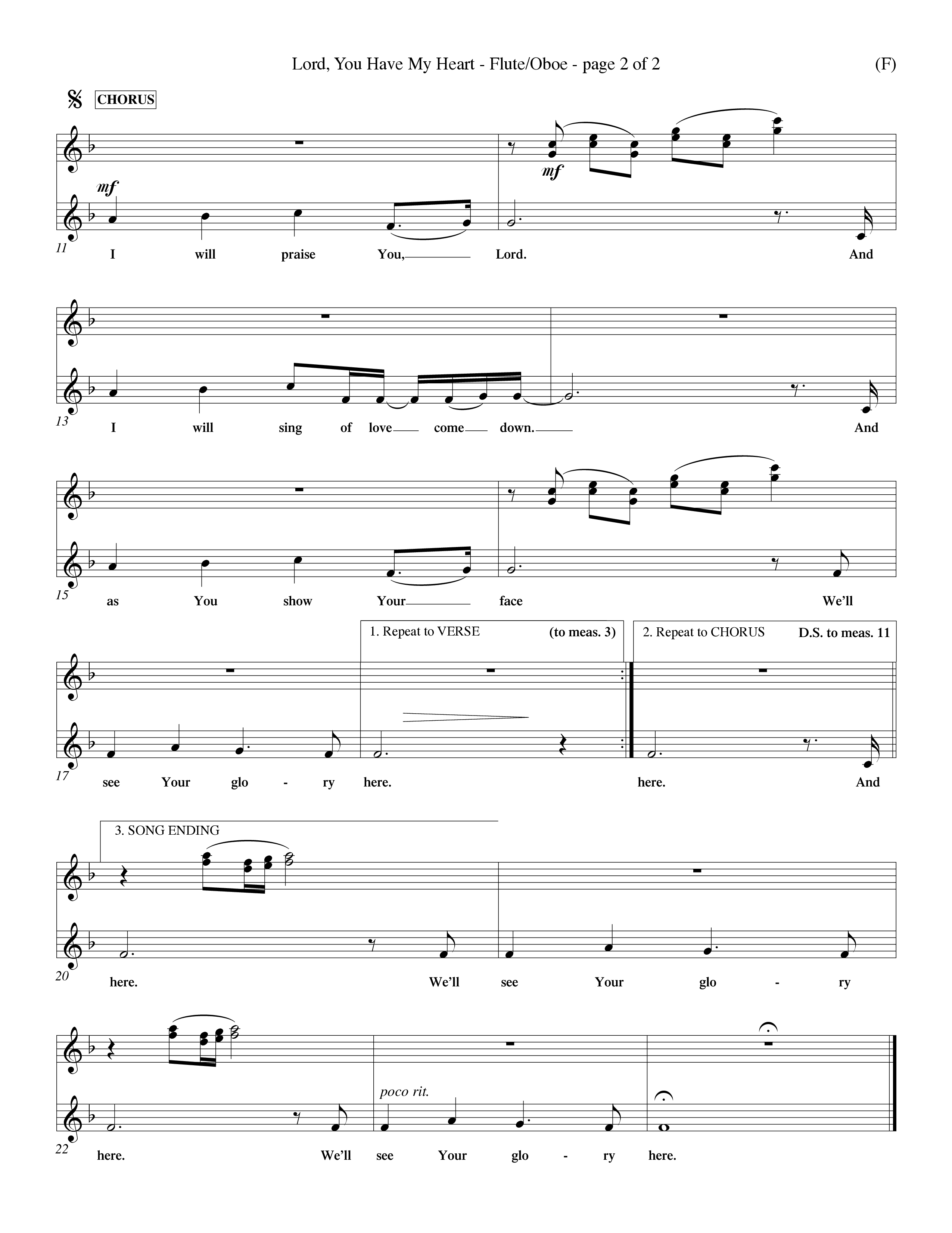Lord You Have My Heart (Choral Anthem SATB) Flute/Oboe (Word Music Choral / Arr. Dave Williamson)