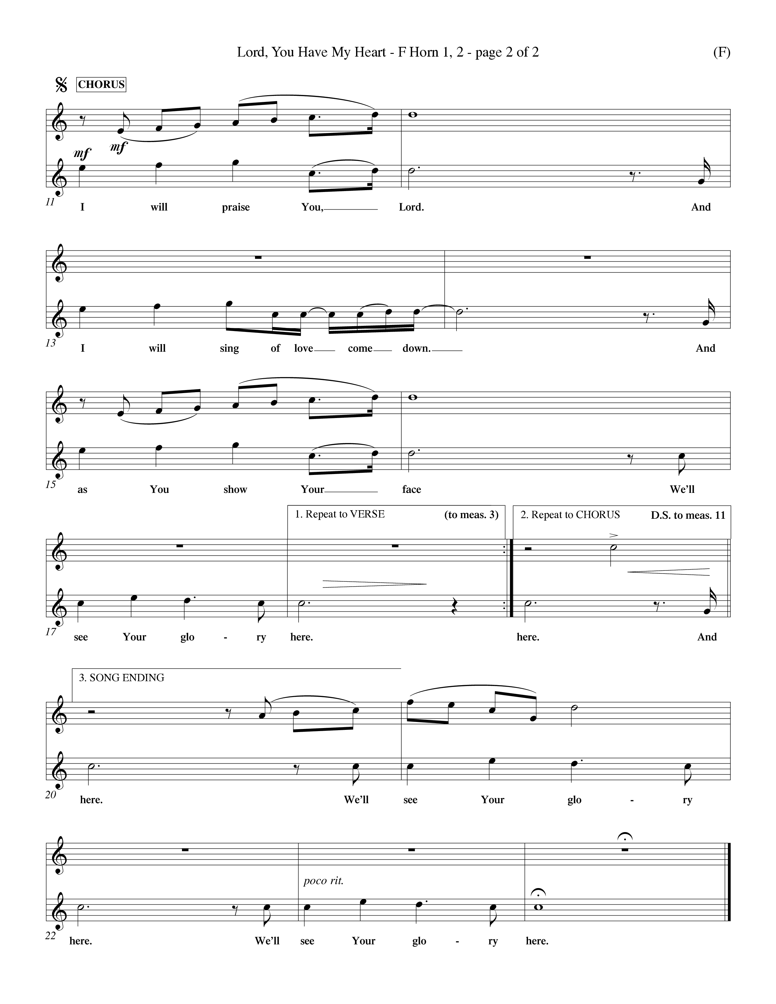 Lord You Have My Heart (Choral Anthem SATB) French Horn (Word Music Choral / Arr. Dave Williamson)
