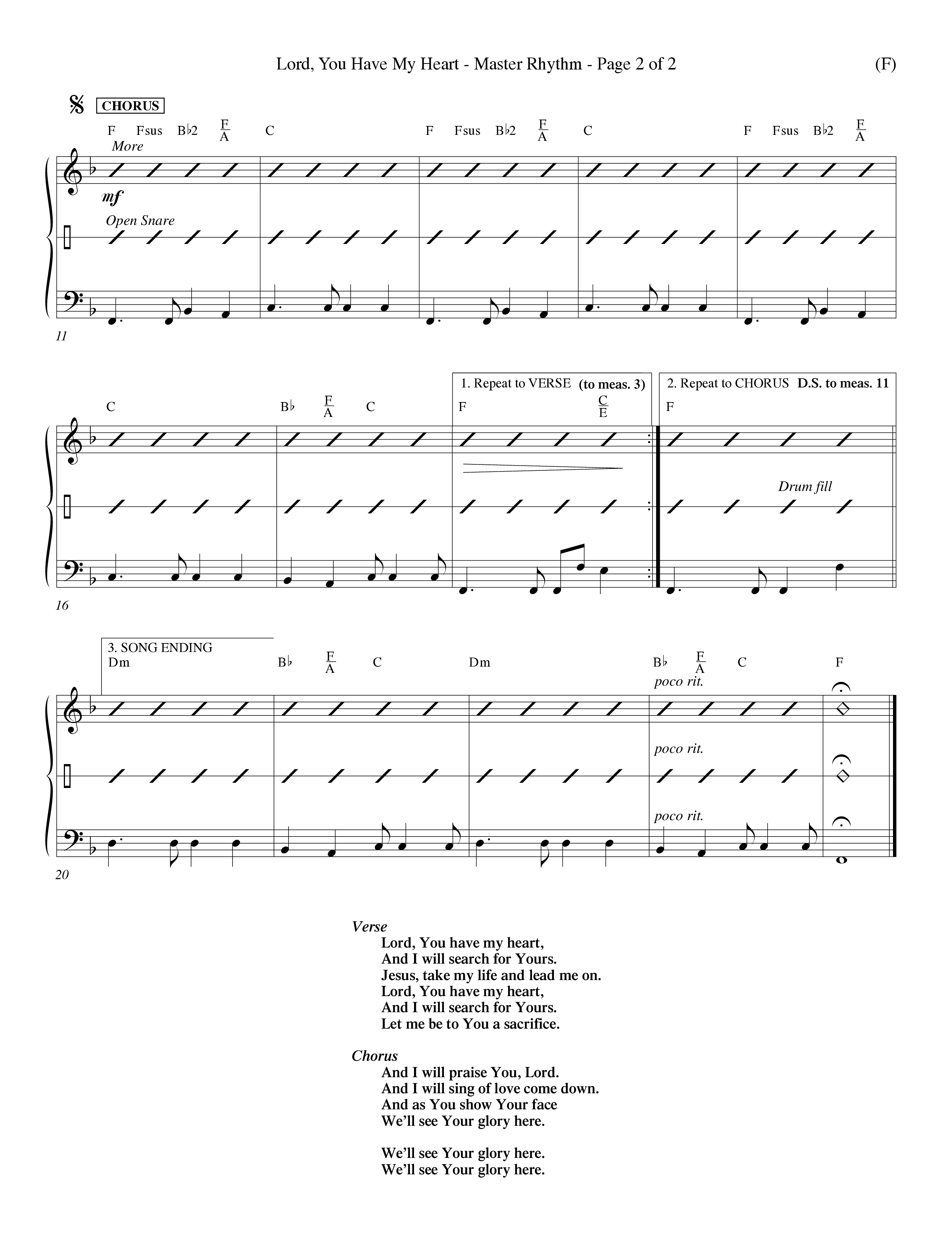 Lord You Have My Heart (Choral Anthem SATB) Rhythm Chart (Word Music Choral / Arr. Dave Williamson)