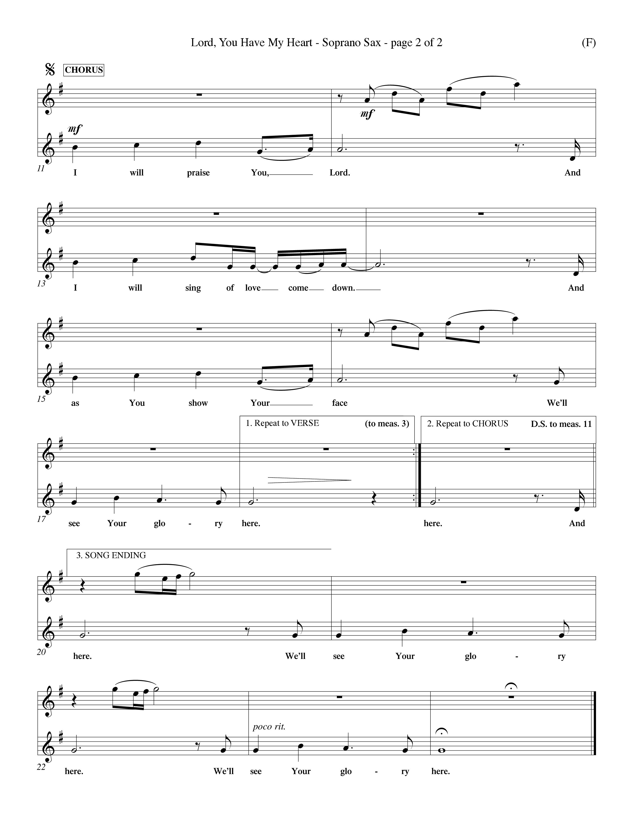 Lord You Have My Heart (Choral Anthem SATB) Saxophone (Word Music Choral / Arr. Dave Williamson)