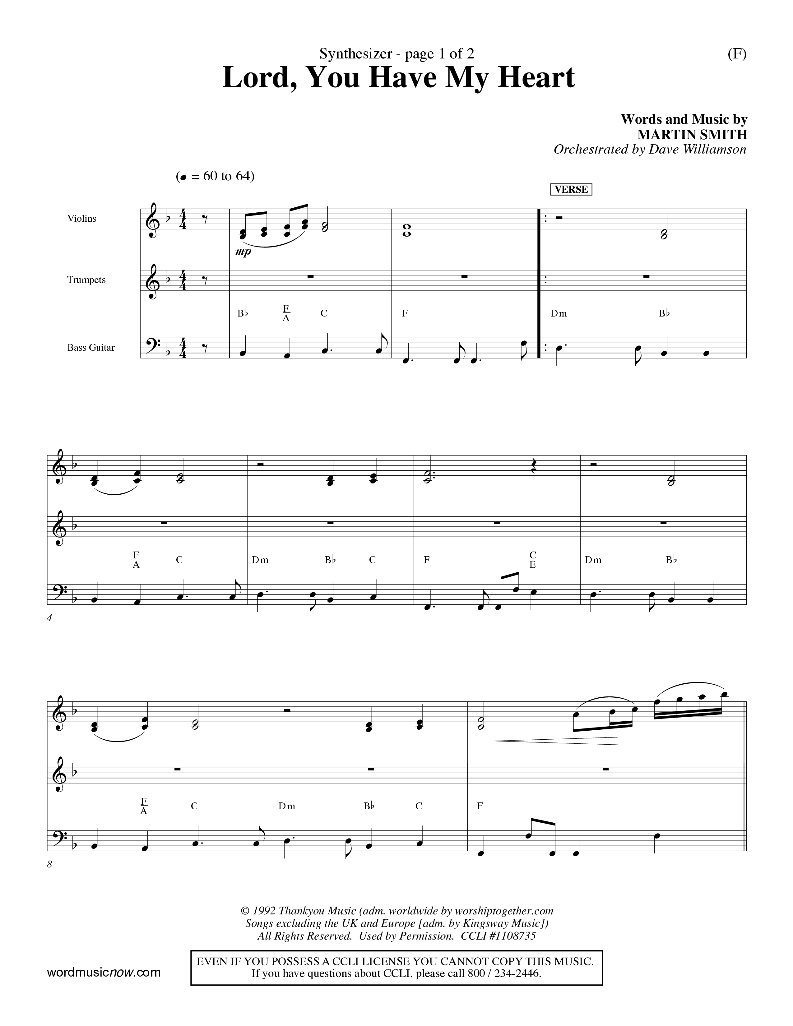 Lord You Have My Heart (Choral Anthem SATB) Synth (Word Music Choral / Arr. Dave Williamson)
