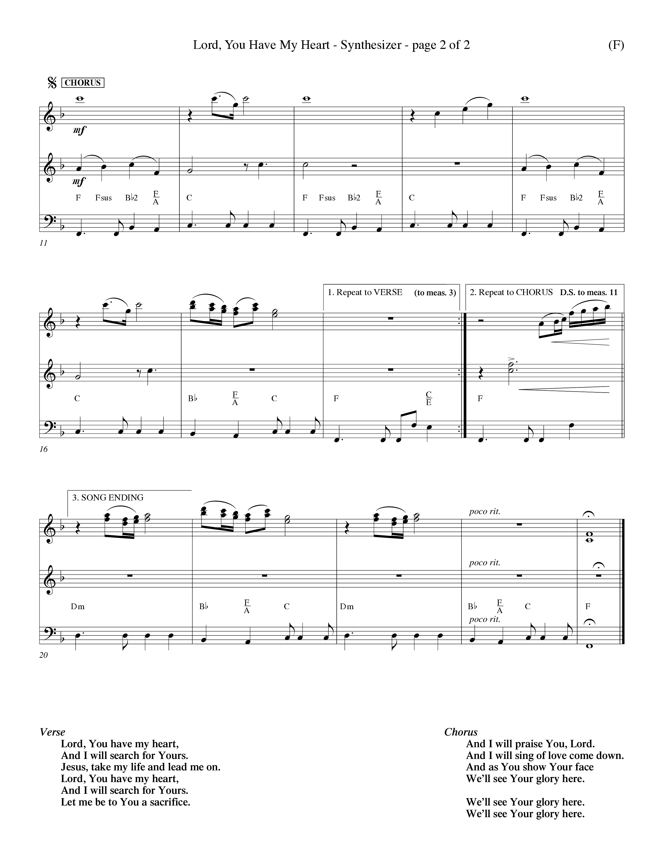 Lord You Have My Heart (Choral Anthem SATB) Synth (Word Music Choral / Arr. Dave Williamson)