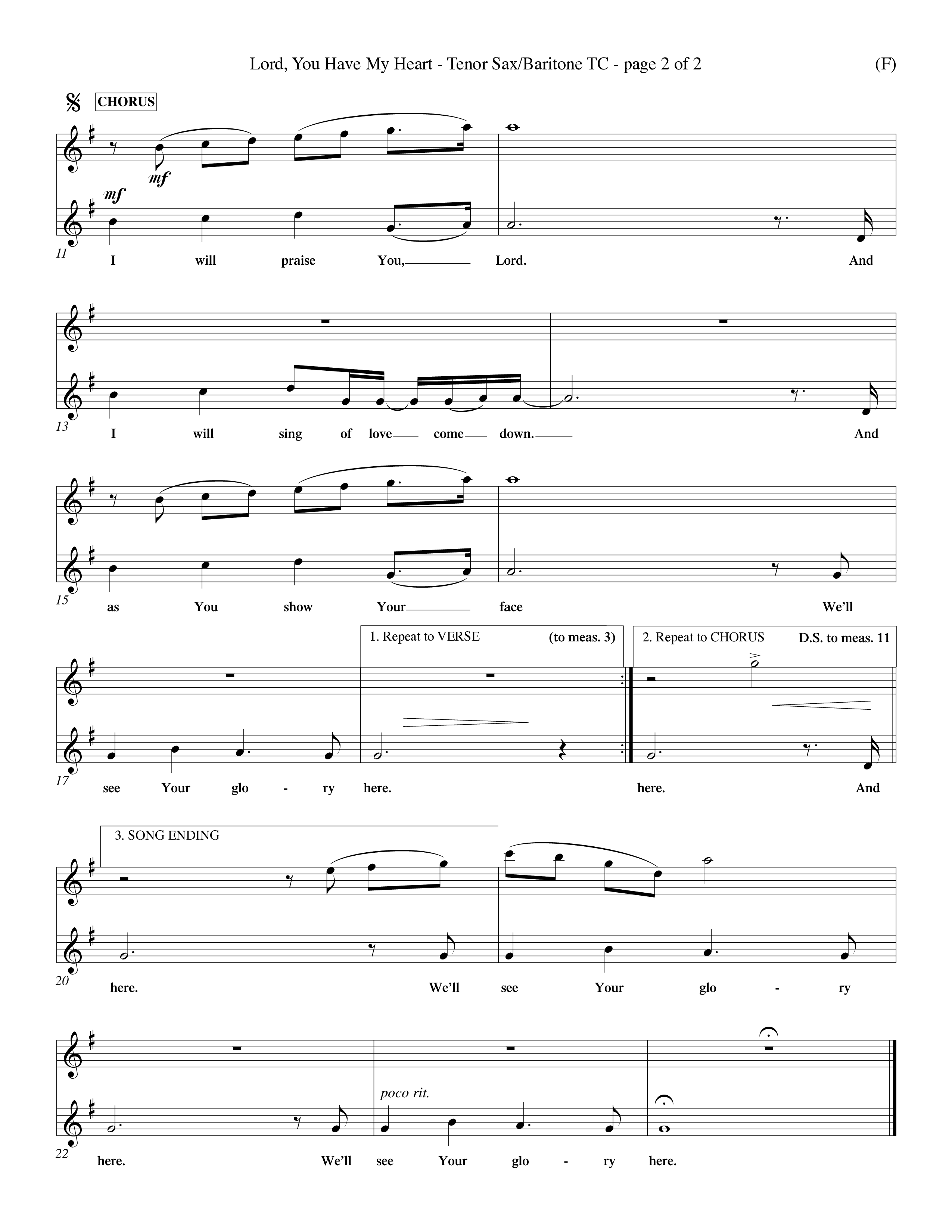 Lord You Have My Heart (Choral Anthem SATB) Tenor Sax/Baritone T.C. (Word Music Choral / Arr. Dave Williamson)
