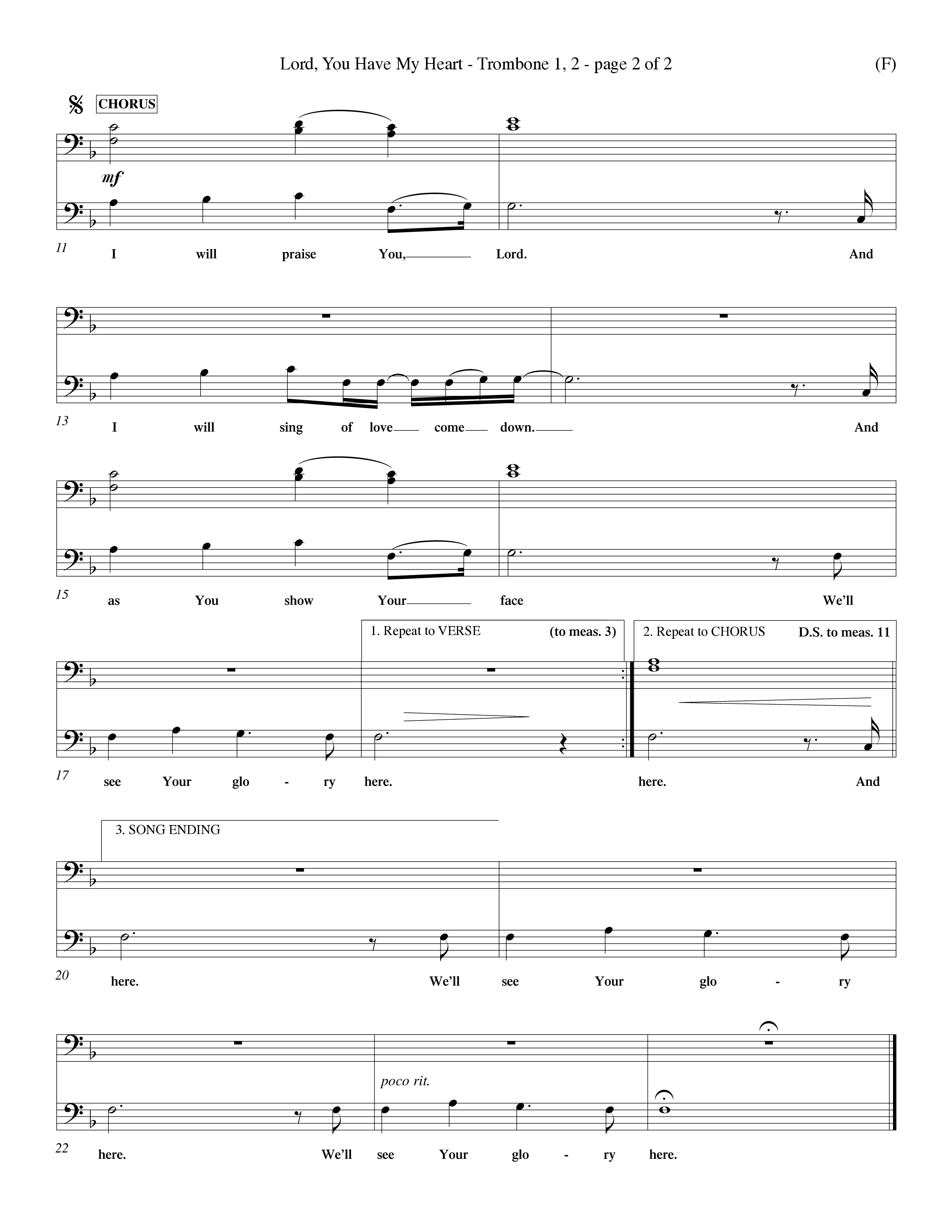 Lord You Have My Heart (Choral Anthem SATB) Trombone 1/2 (Word Music Choral / Arr. Dave Williamson)