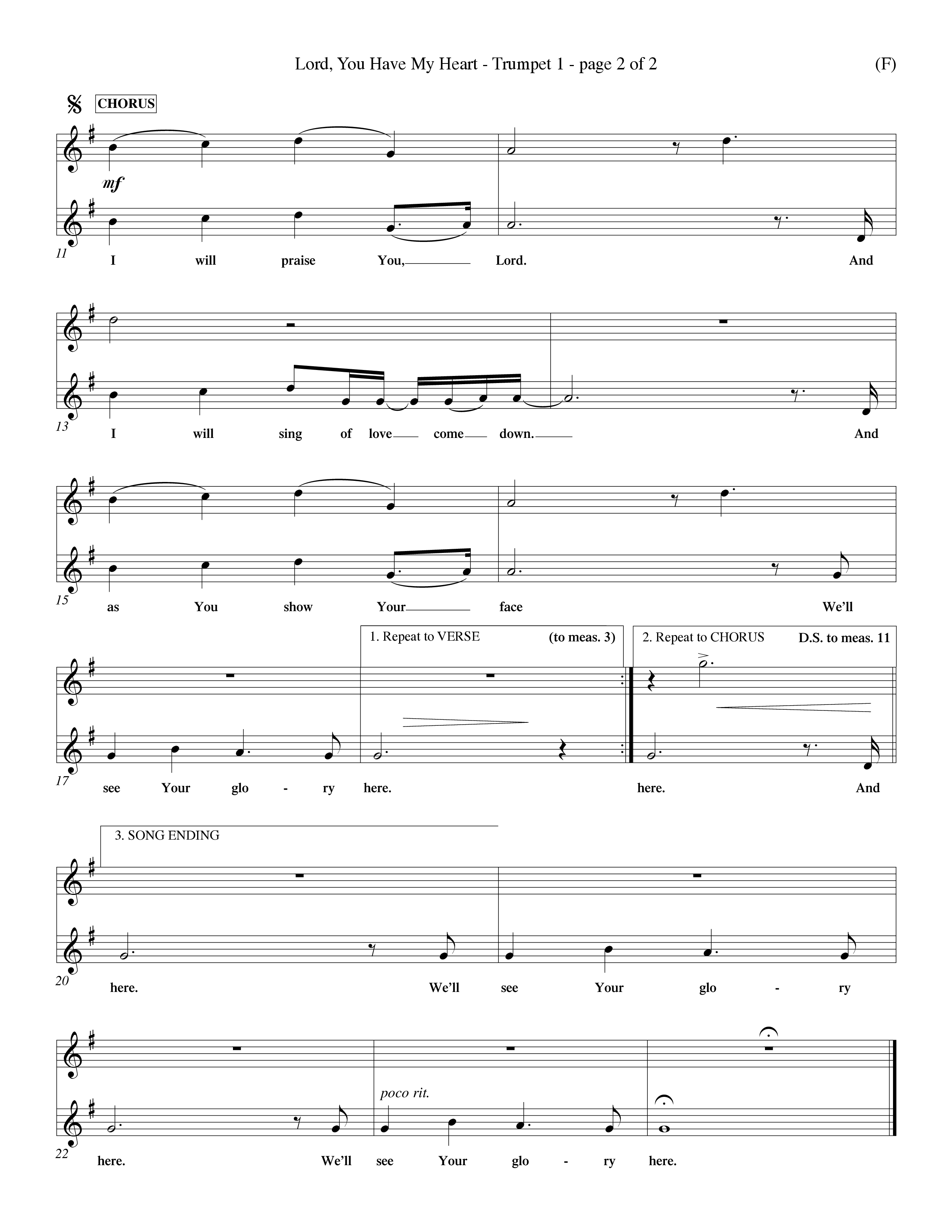 Lord You Have My Heart (Choral Anthem SATB) Trumpet 1 (Word Music Choral / Arr. Dave Williamson)
