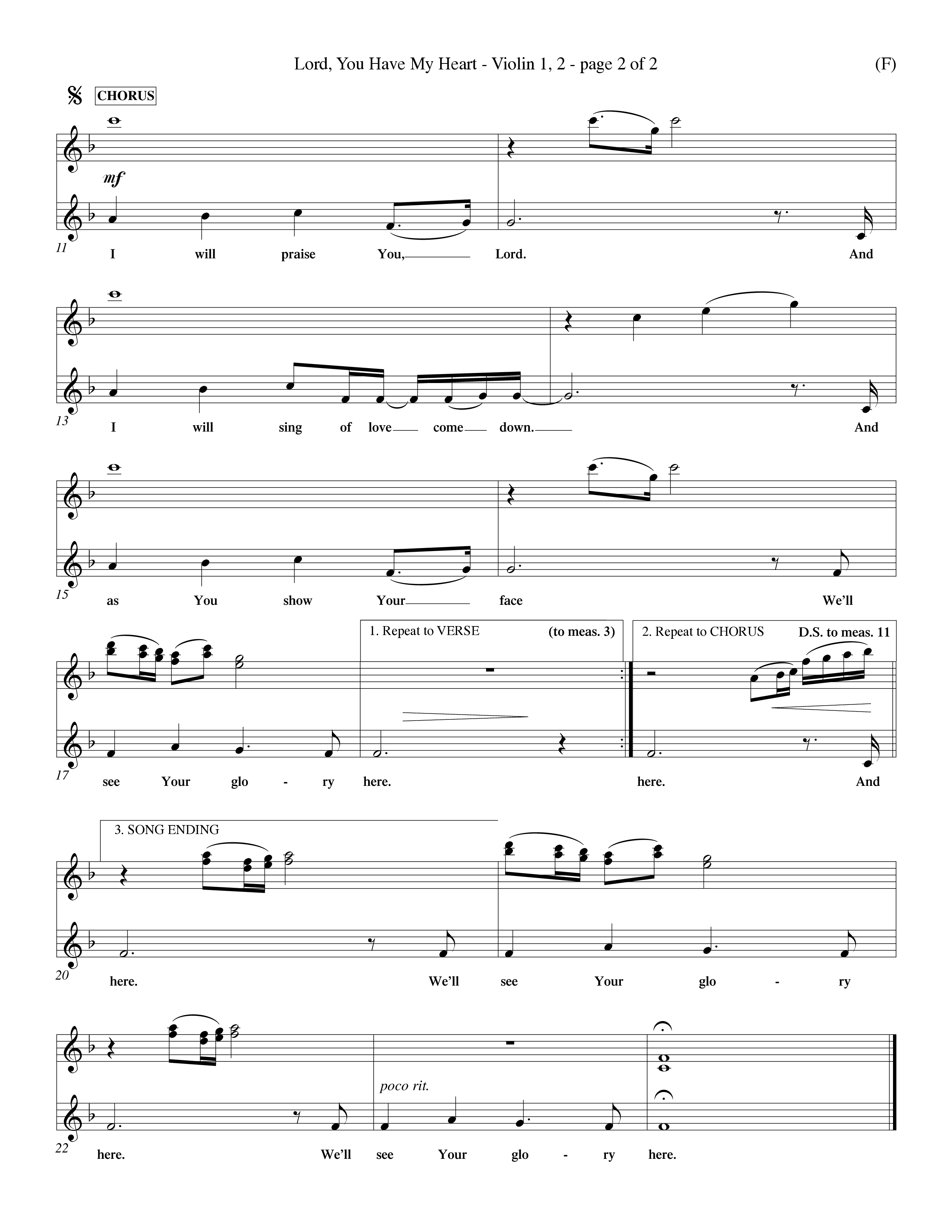 Lord You Have My Heart (Choral Anthem SATB) Violin 1/2 (Word Music Choral / Arr. Dave Williamson)