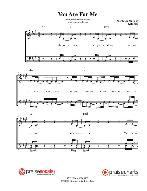 You Are For Me Lead Sheet (PraiseVocals)