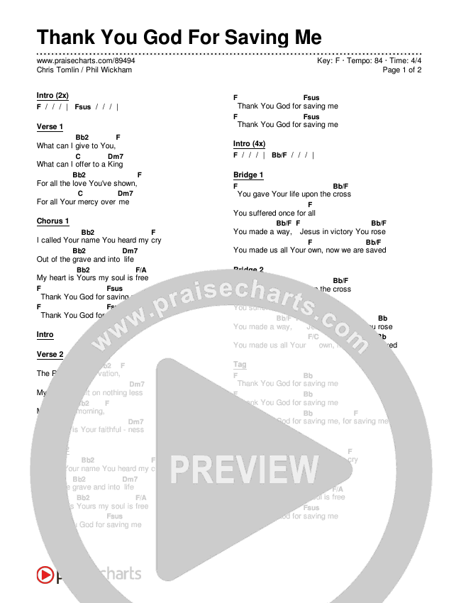 Thank You God For Saving Me Chords & Lyrics (Chris Tomlin / Phil Wickham)