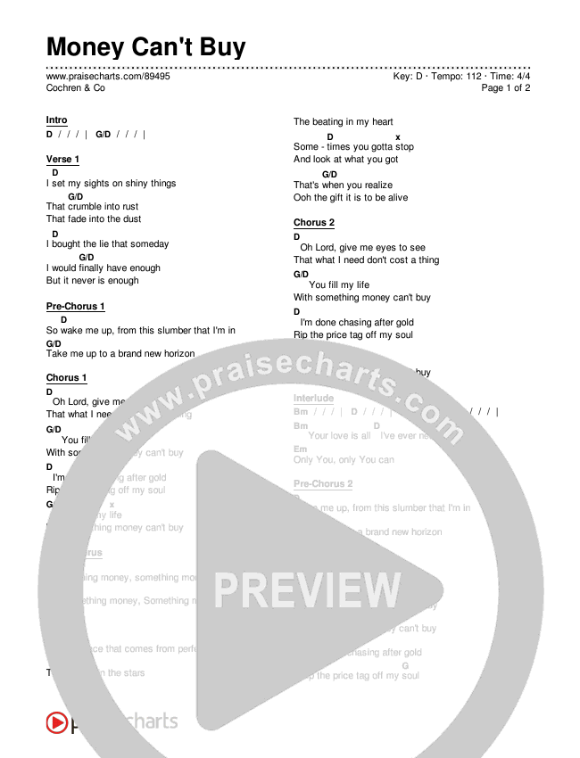 Money Can't Buy Chords & Lyrics (Cochren & Co)