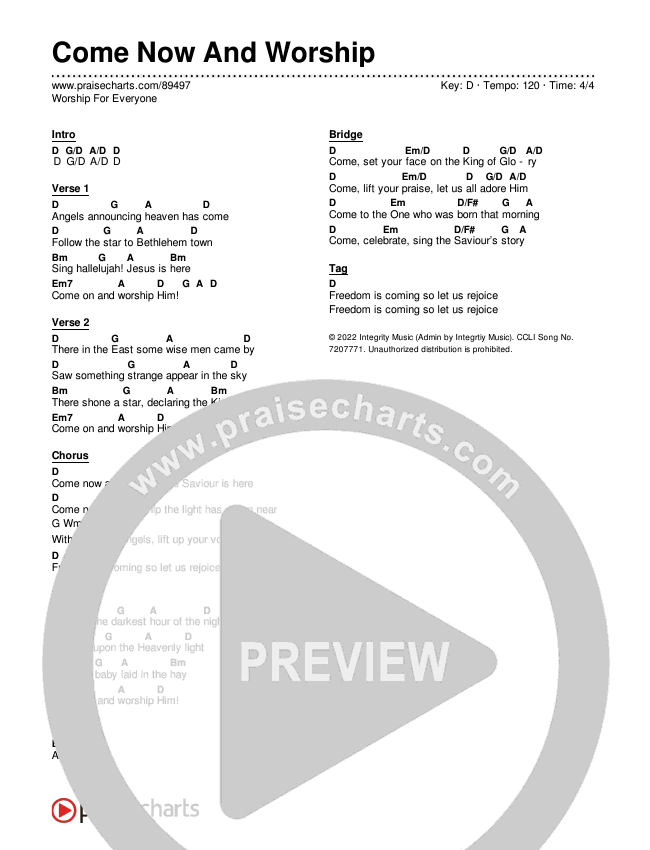 Come Now And Worship Chord Chart (Worship For Everyone)