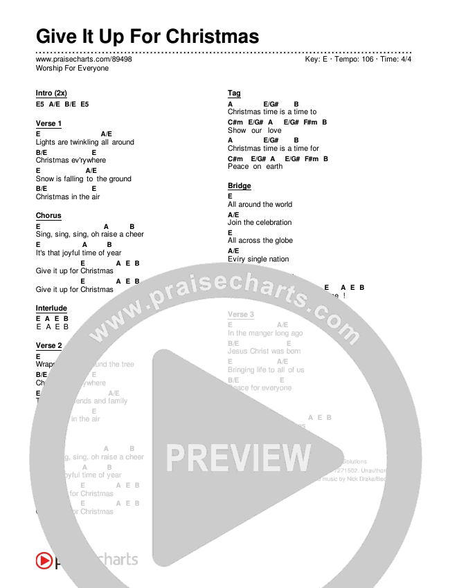 Give It Up For Christmas Chord Chart (Worship For Everyone)