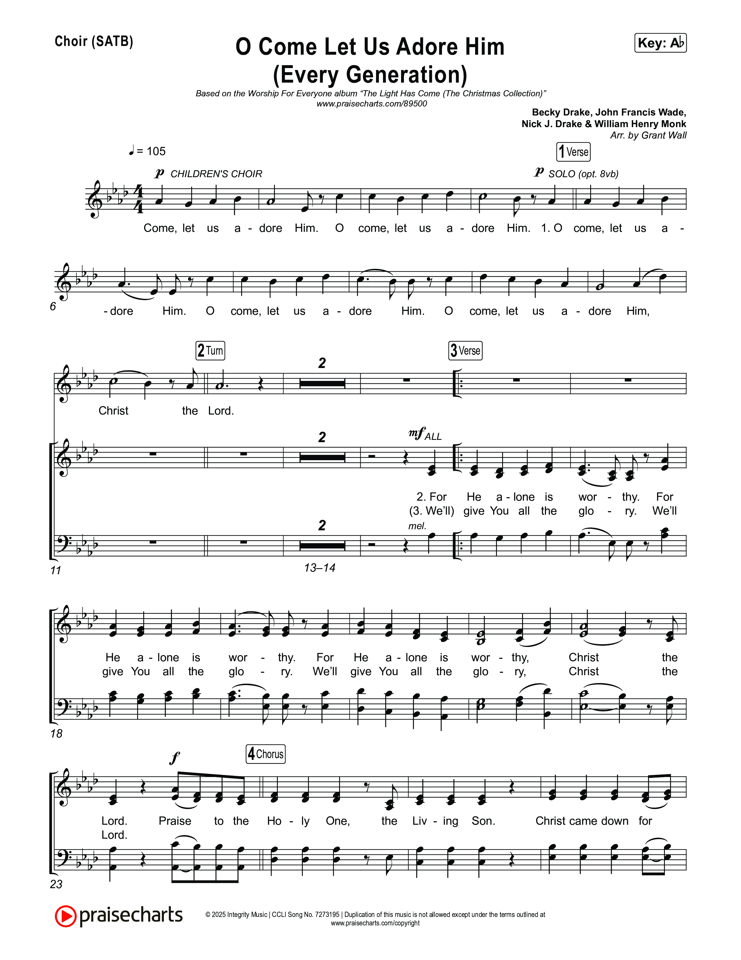 O Come Let Us Adore Him (Every Generation) Choir Sheet (Worship For Everyone / Nick & Becky Drake / Tim Hughes)