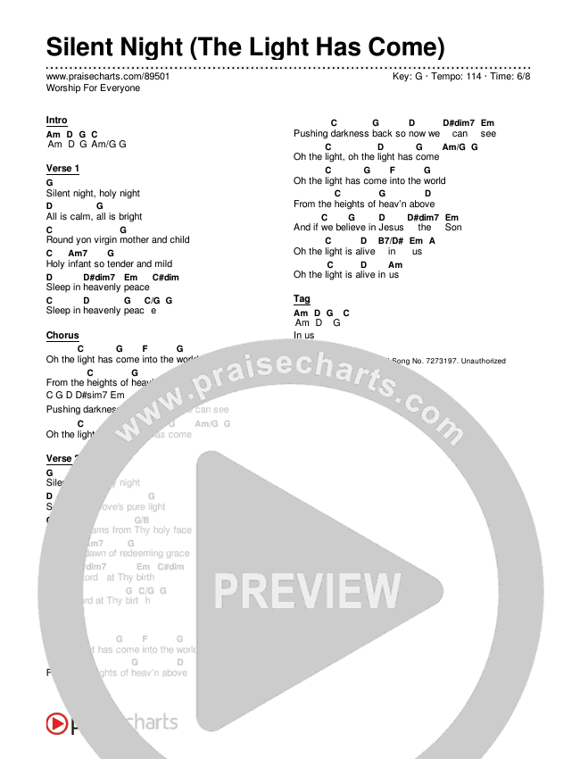 Silent Night (The Light Has Come) Chord Chart (Worship For Everyone)