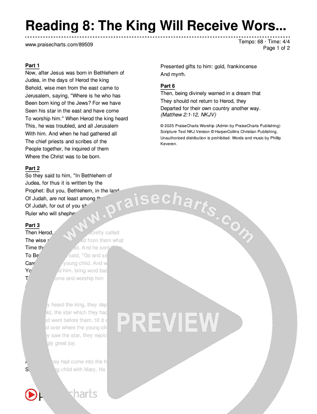 Reading 8: The King Will Receive Worship from All Nations Chords & Lyrics (Museum Of The Bible)