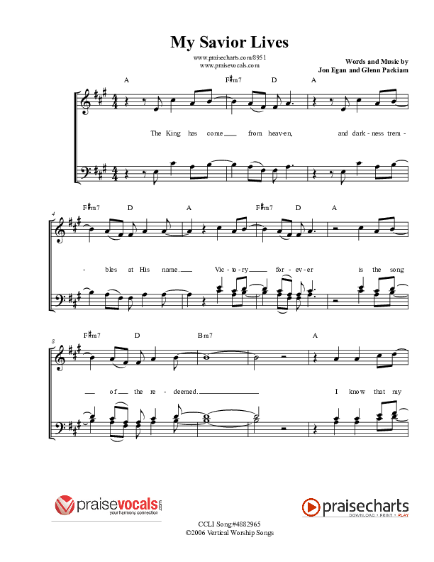 My Savior Lives Lead Sheet (PraiseVocals)