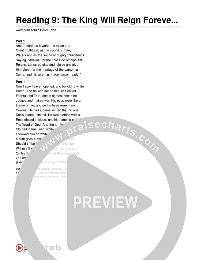 Reading 9: The King Will Reign Forever Chords & Lyrics (Museum Of The Bible)