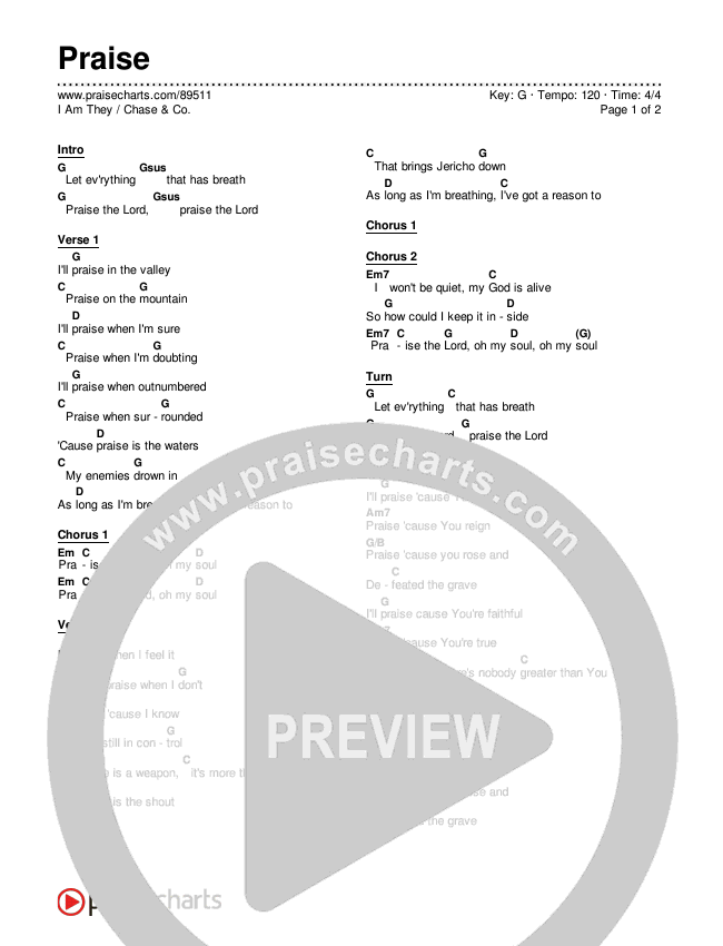 Praise Chords & Lyrics (I Am They / Chase & Co.)