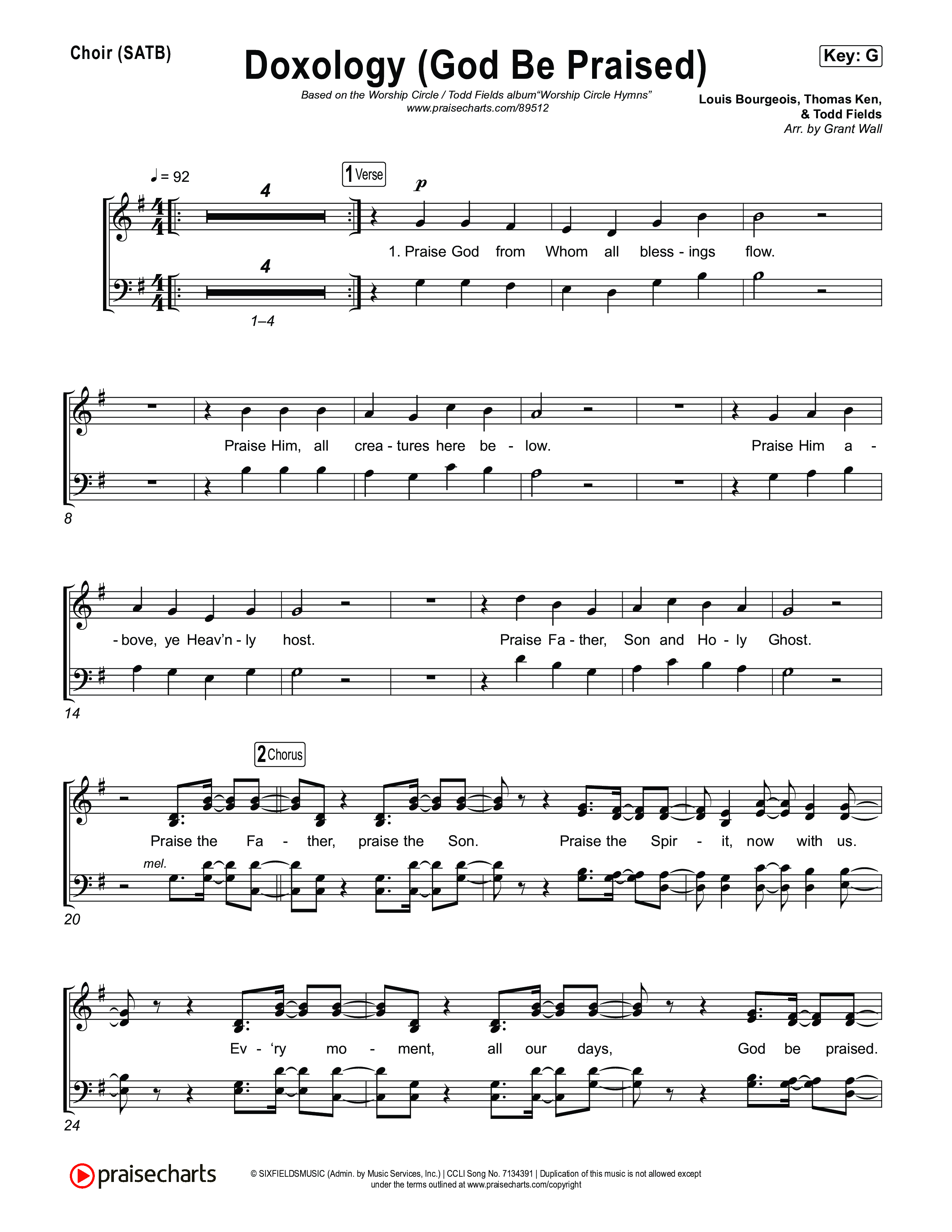 Doxology (God Be Praised) Choir Sheet (SATB) (Worship Circle)
