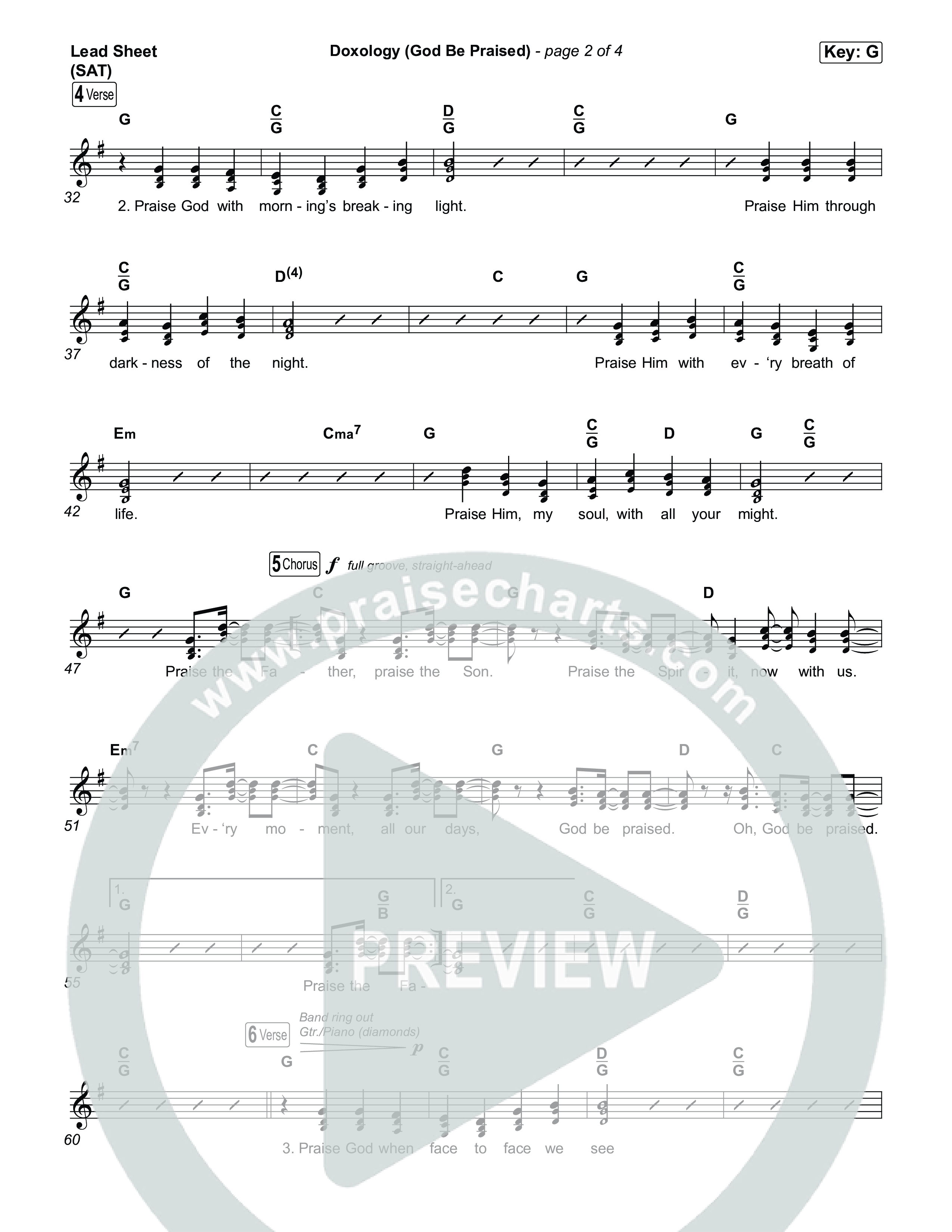 Doxology (God Be Praised) Lead Sheet (SAT) (Worship Circle)