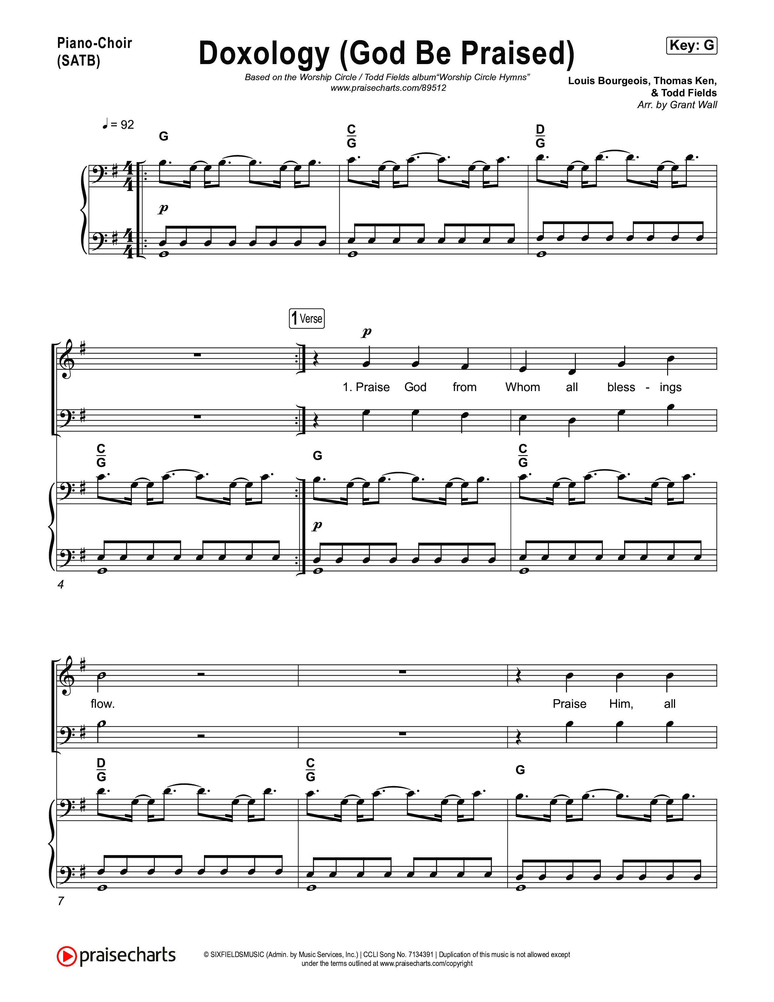 Doxology (God Be Praised) Piano/Vocal Pack (Worship Circle)
