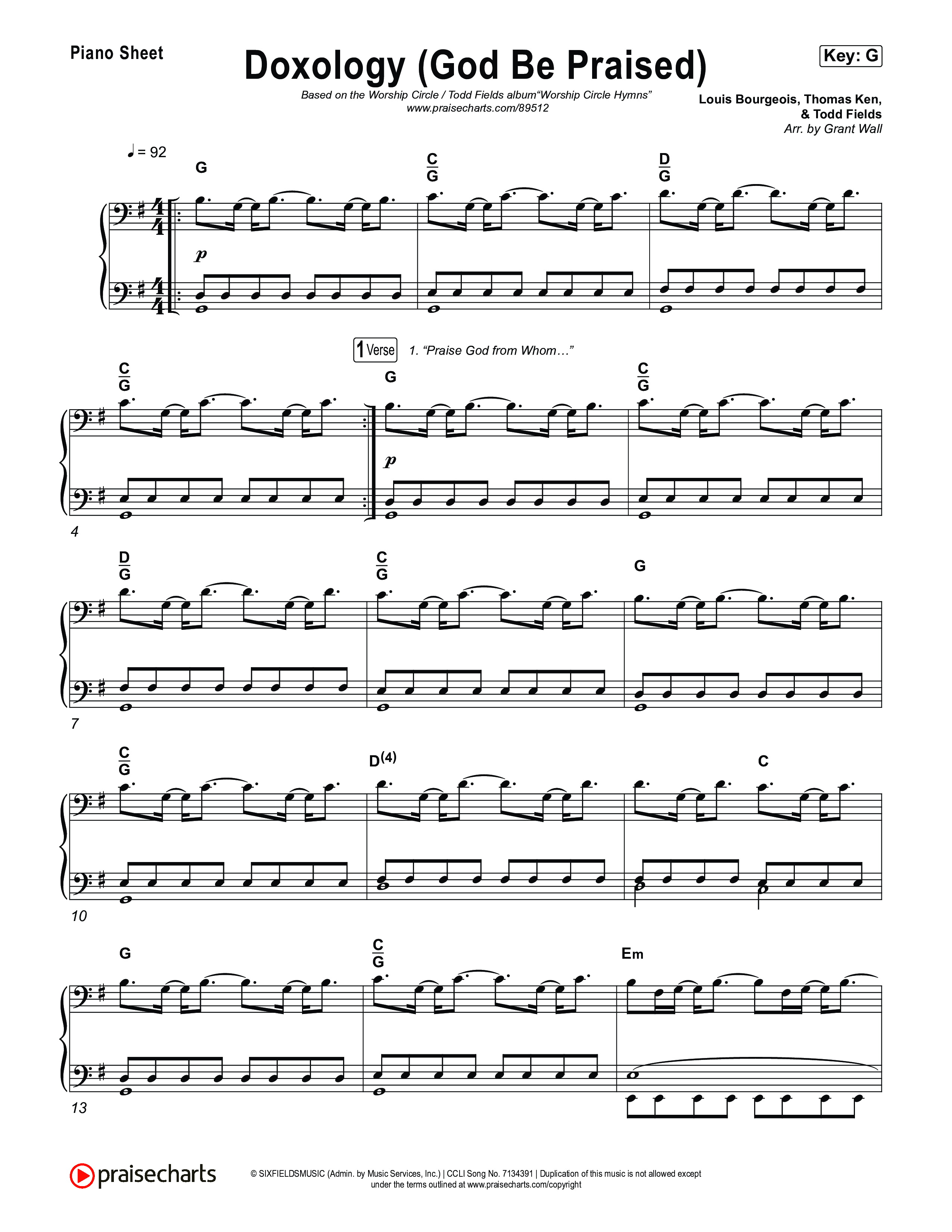 Doxology (God Be Praised) Piano Sheet (Worship Circle)
