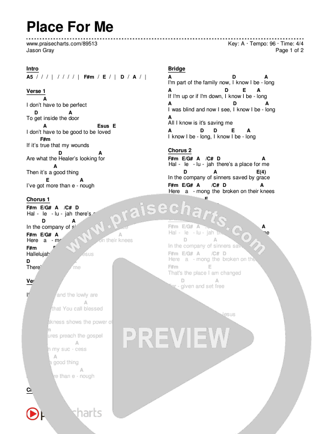 Place For Me Chords & Lyrics (Jason Gray)