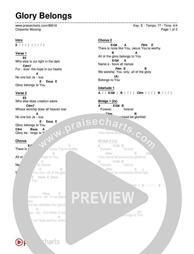 Glory Belongs Chords & Lyrics (Citipointe Worship)