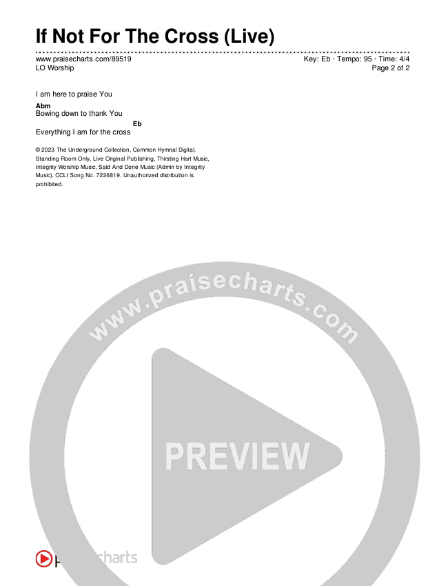 If Not For The Cross (Live) Chords & Lyrics (LO Worship)