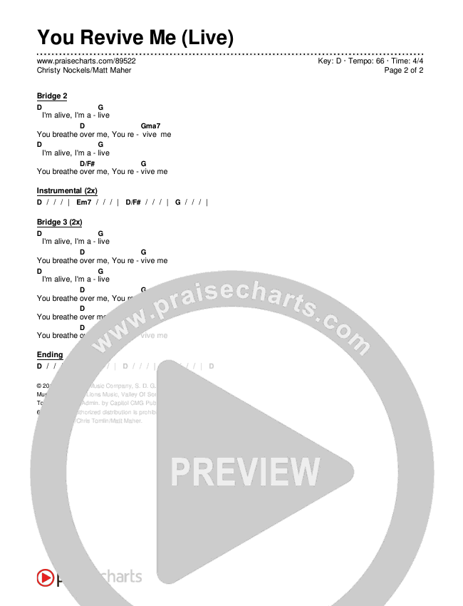 You Revive Me (Live) Chords & Lyrics (Christy Nockels / Matt Maher)