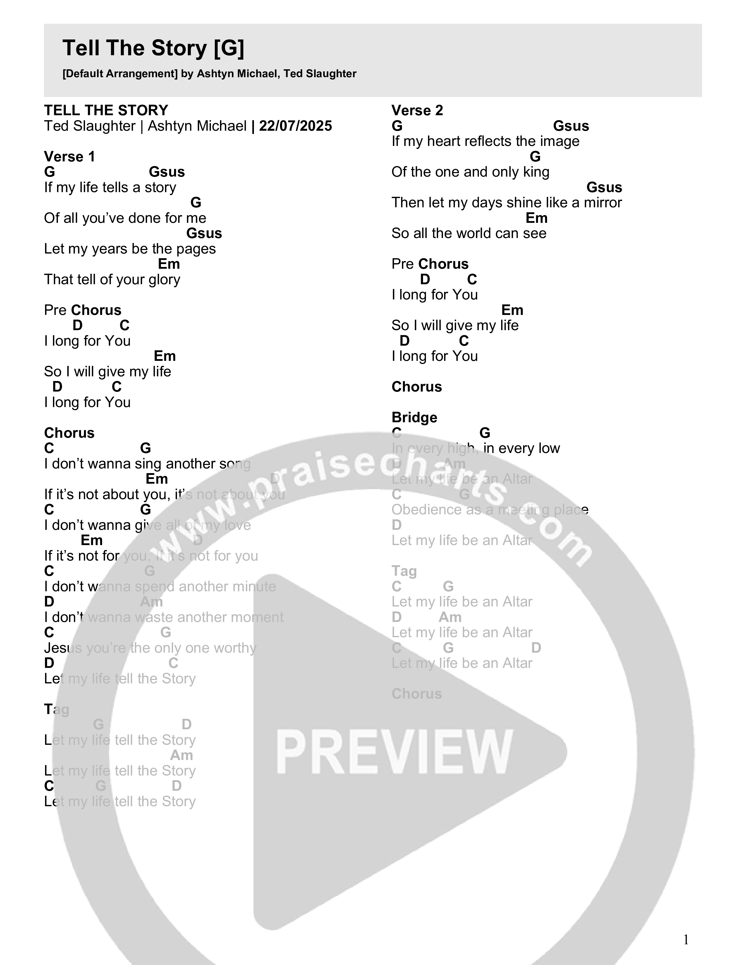 Tell The Story Chord Chart (Ted Slaughter / Ashtyn Michael)