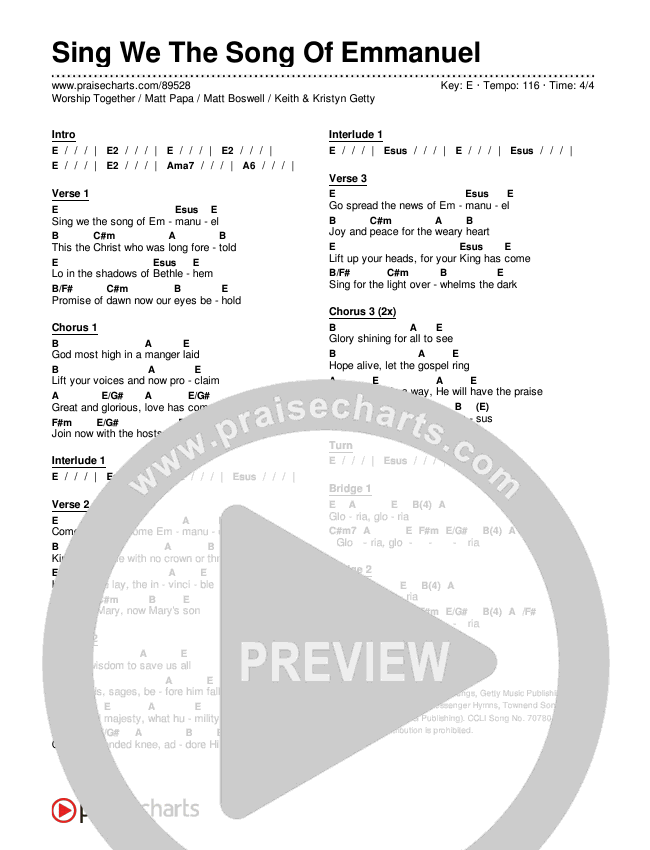 Sing We The Song Of Emmanuel Chords & Lyrics (Worship Together / Matt Papa / Matt Boswell / Keith & Kristyn Getty)