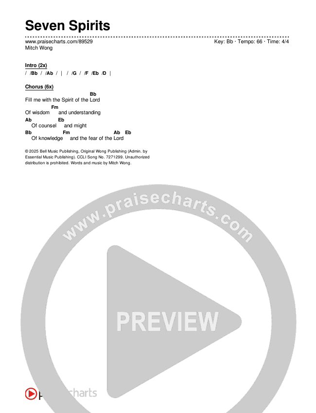 Seven Spirits Chords & Lyrics (Mitch Wong)
