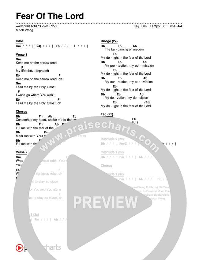 Fear Of The Lord Chords & Lyrics (Mitch Wong)