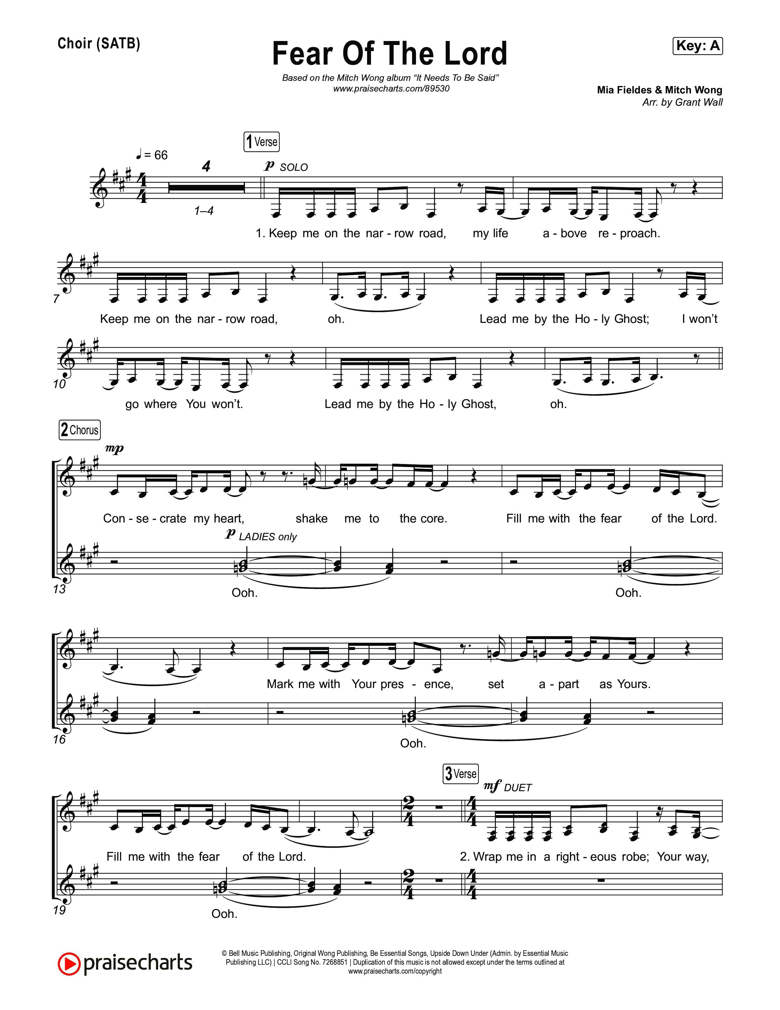 Fear Of The Lord Choir Sheet (SATB) (Mitch Wong)
