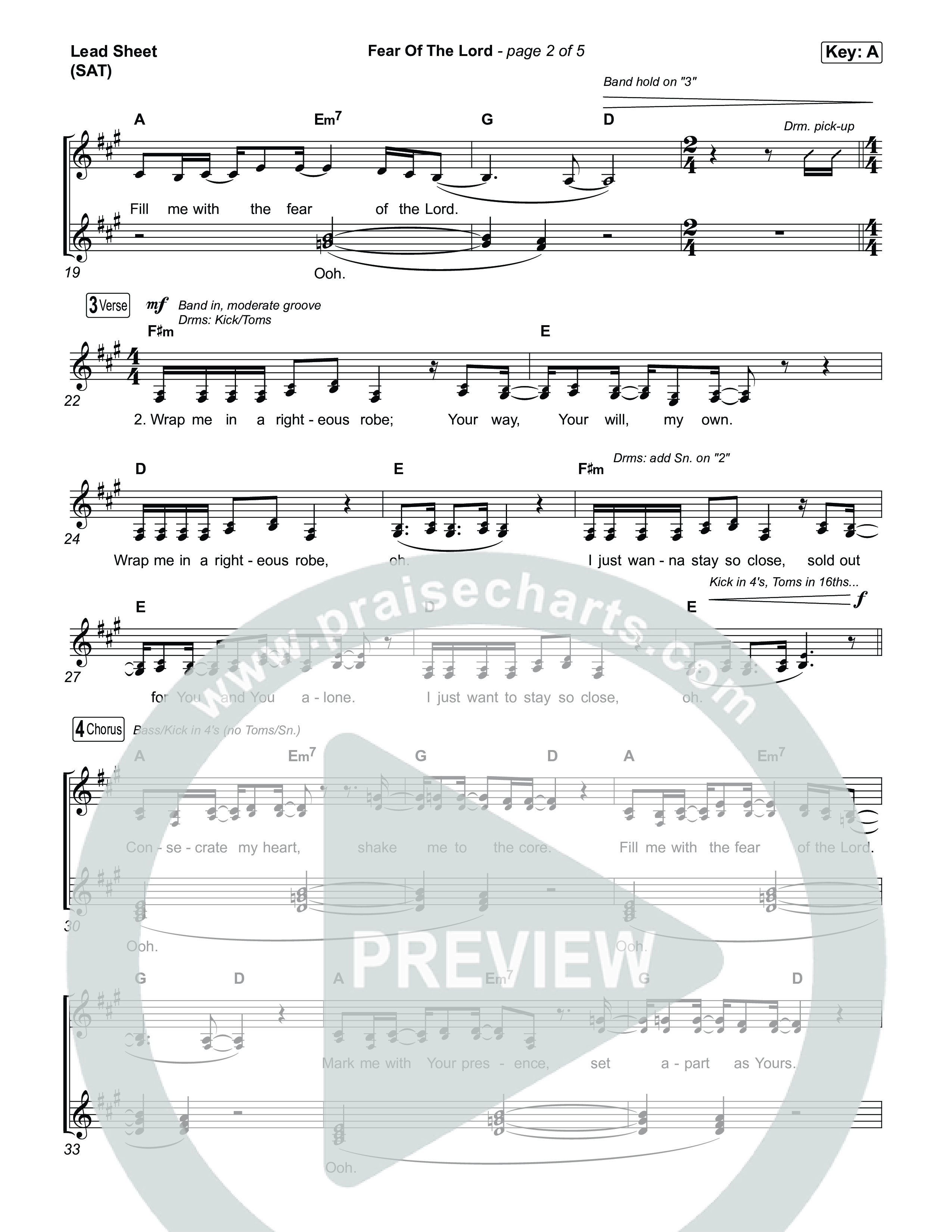 Fear Of The Lord Lead Sheet (SAT) (Mitch Wong)