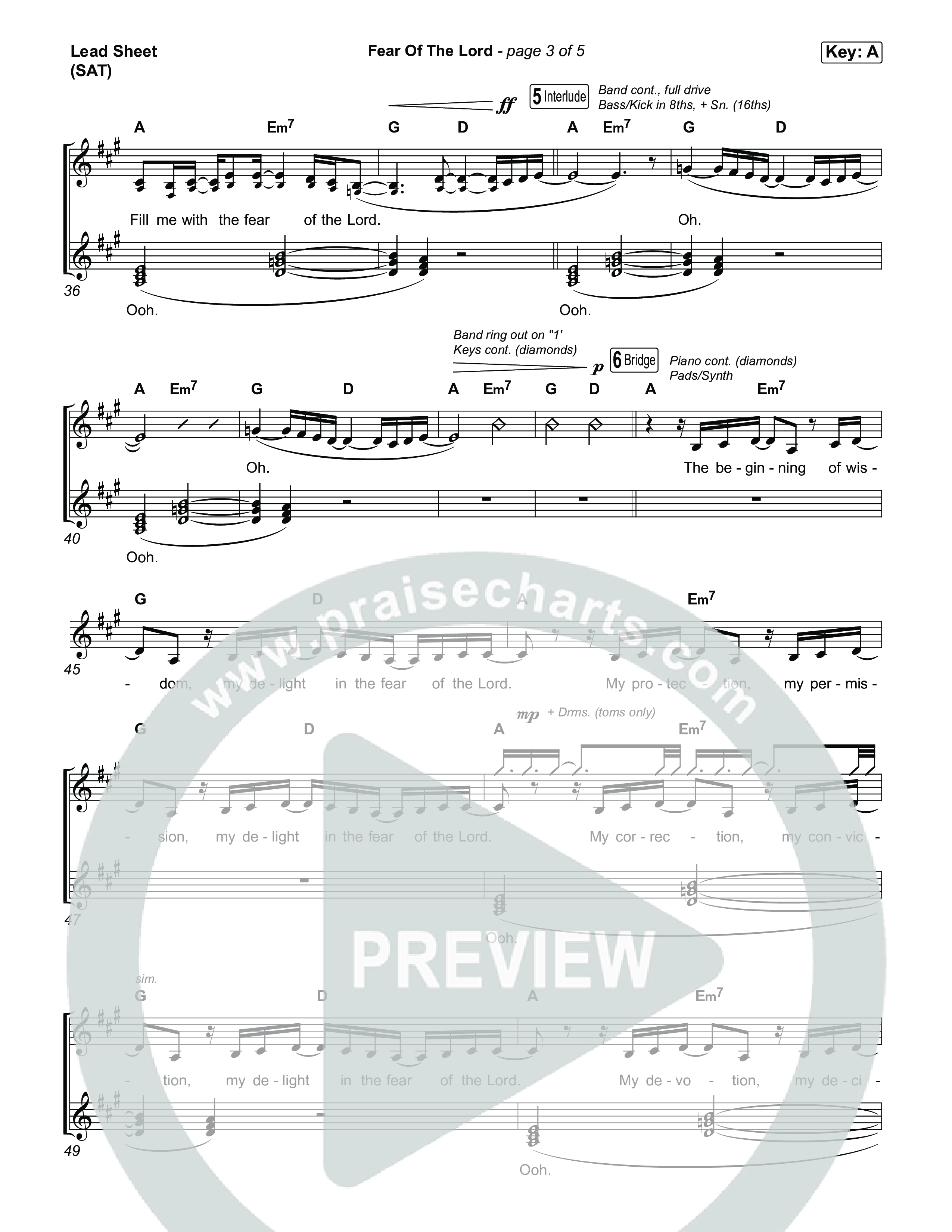 Fear Of The Lord Lead Sheet (SAT) (Mitch Wong)