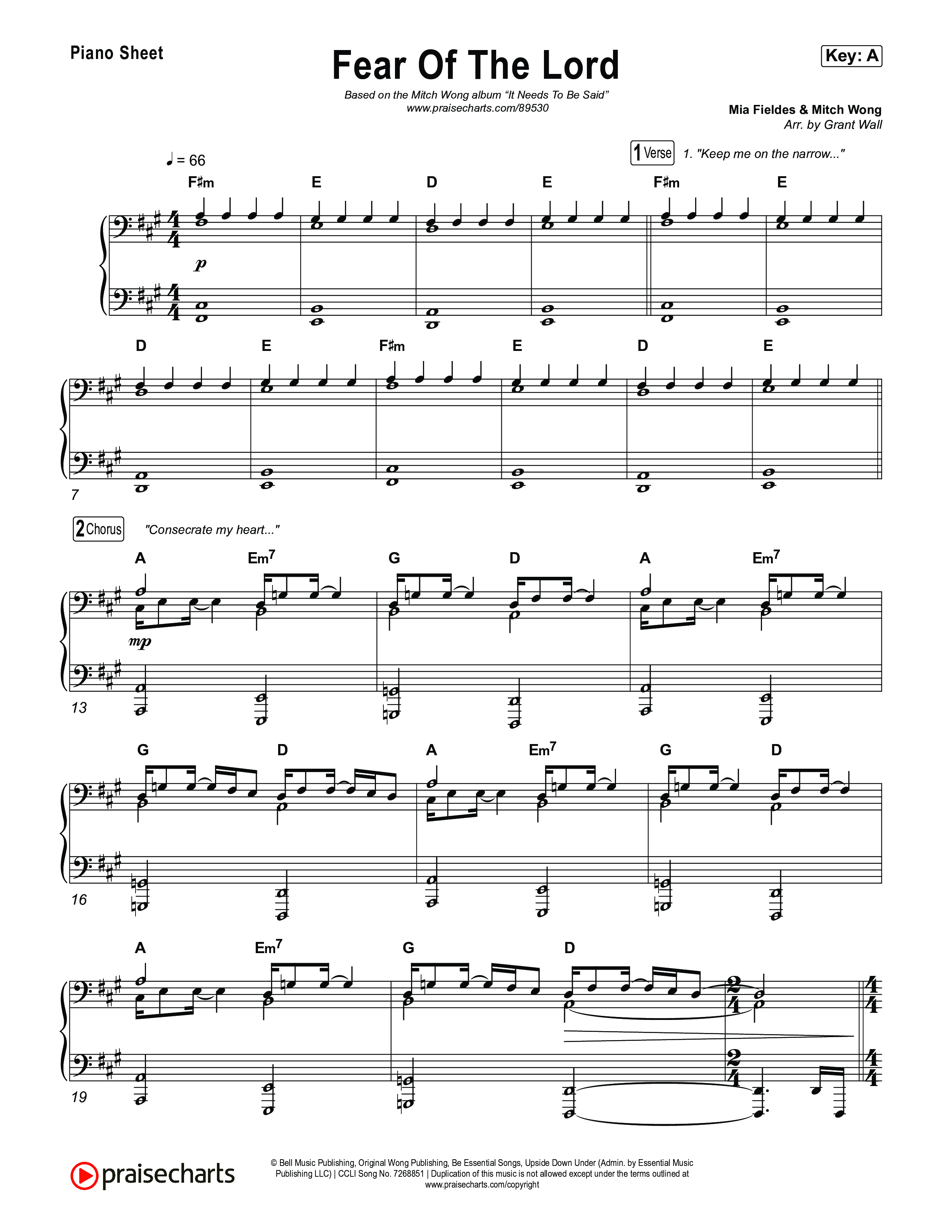 Fear Of The Lord Piano Sheet (Mitch Wong)