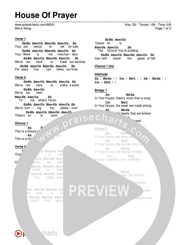 House Of Prayer Chords & Lyrics (Mitch Wong)