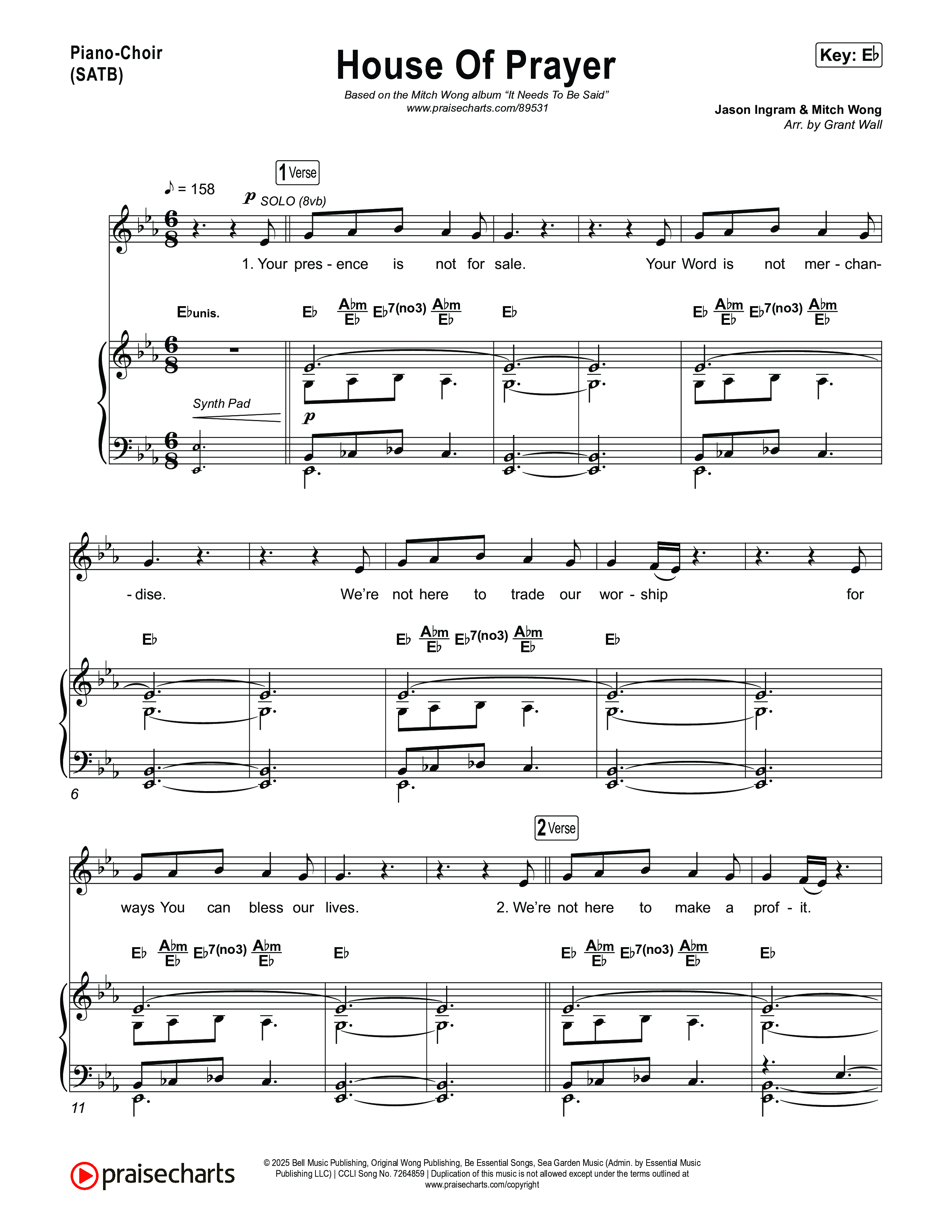 House Of Prayer Piano/Vocal Pack (Mitch Wong)