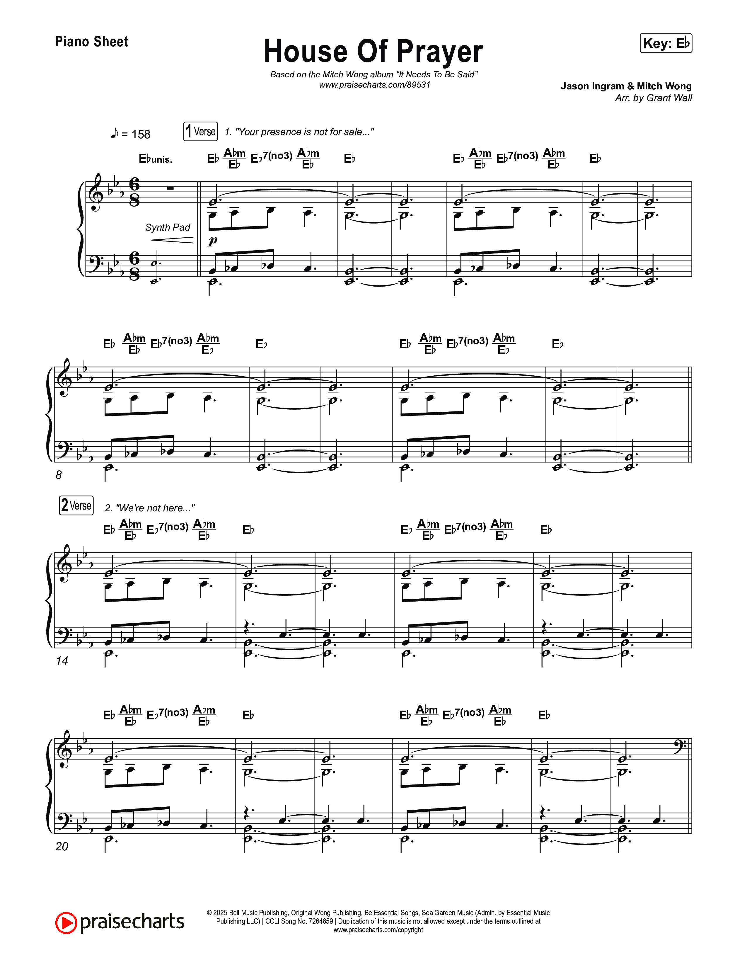 House Of Prayer Piano Sheet (Mitch Wong)