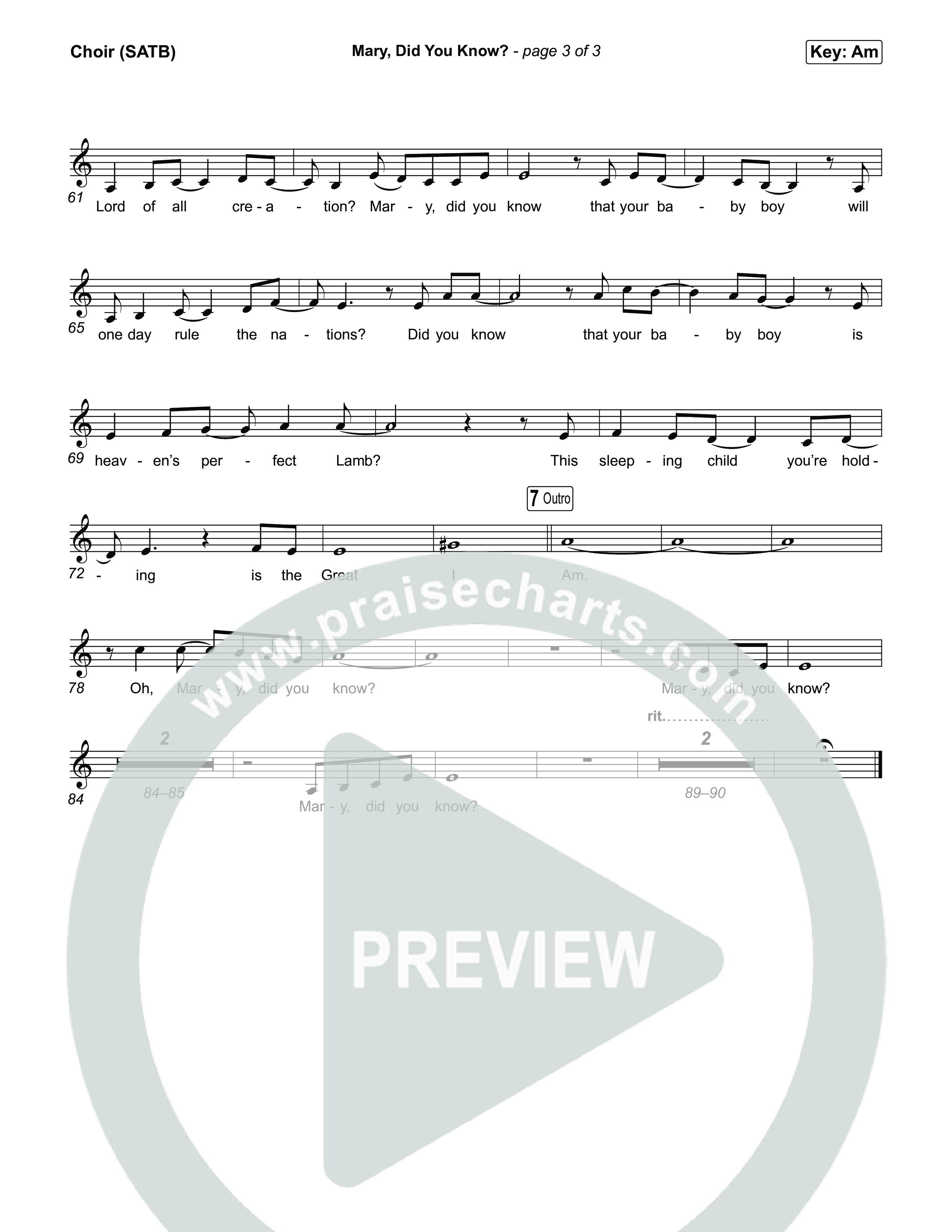 Mary Did You Know Choir Sheet (SATB) (Museum Of The Bible)