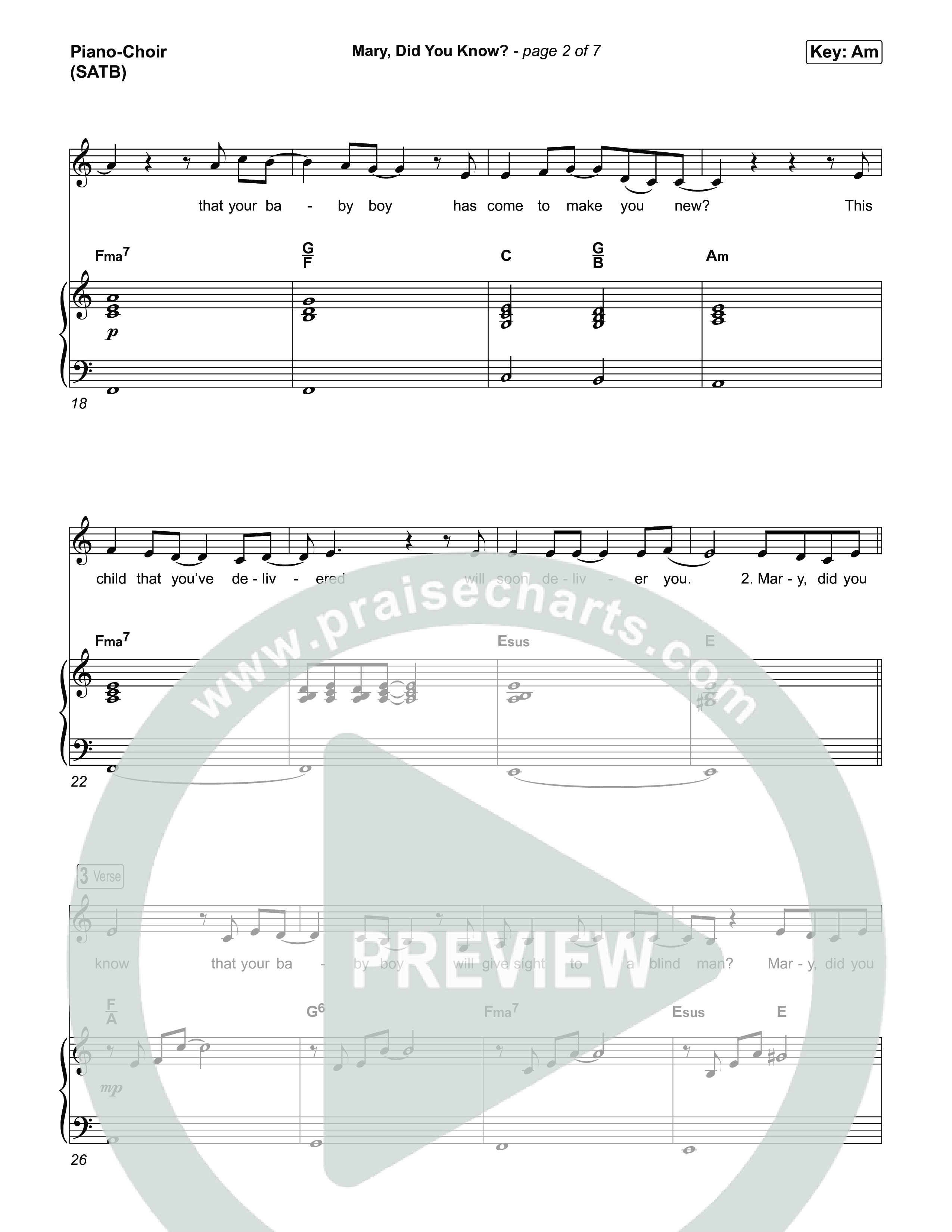 Mary Did You Know Piano/Vocal (SATB) (Museum Of The Bible)