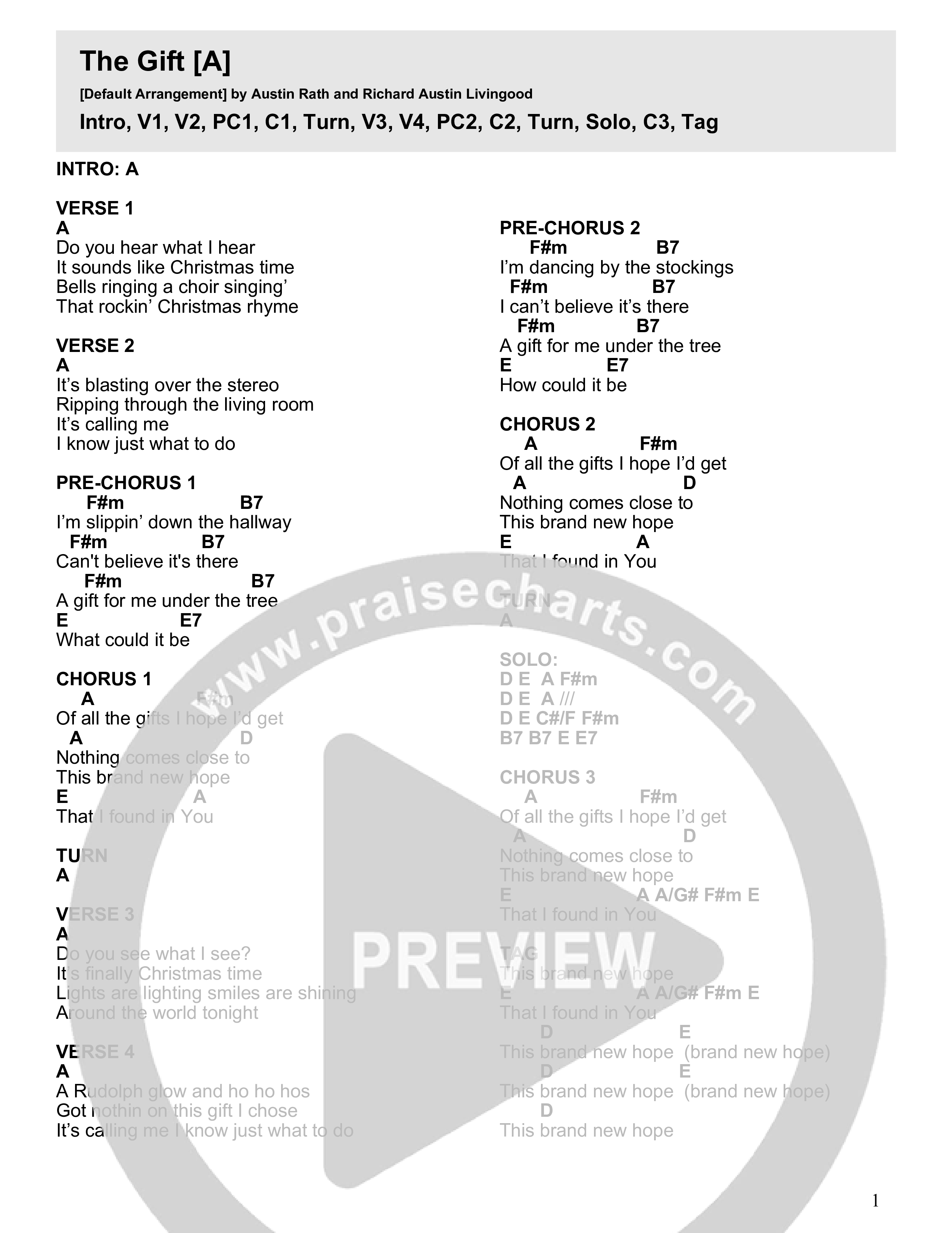 The Gift Chord Chart (Crossroads Music)
