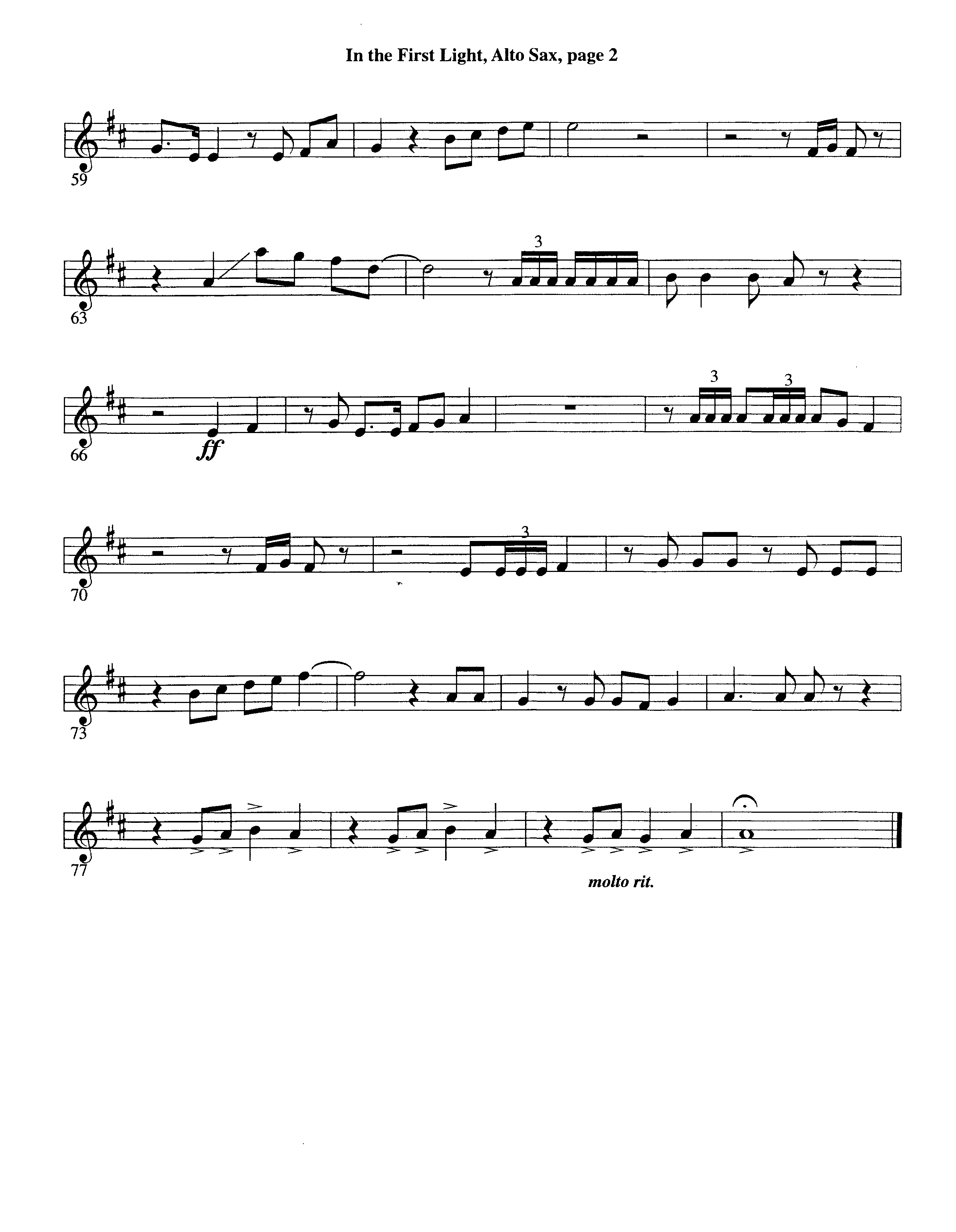 In The First Light (Choral Anthem SATB) Alto Sax (Word Music Choral / Arr. David Clydesdale)