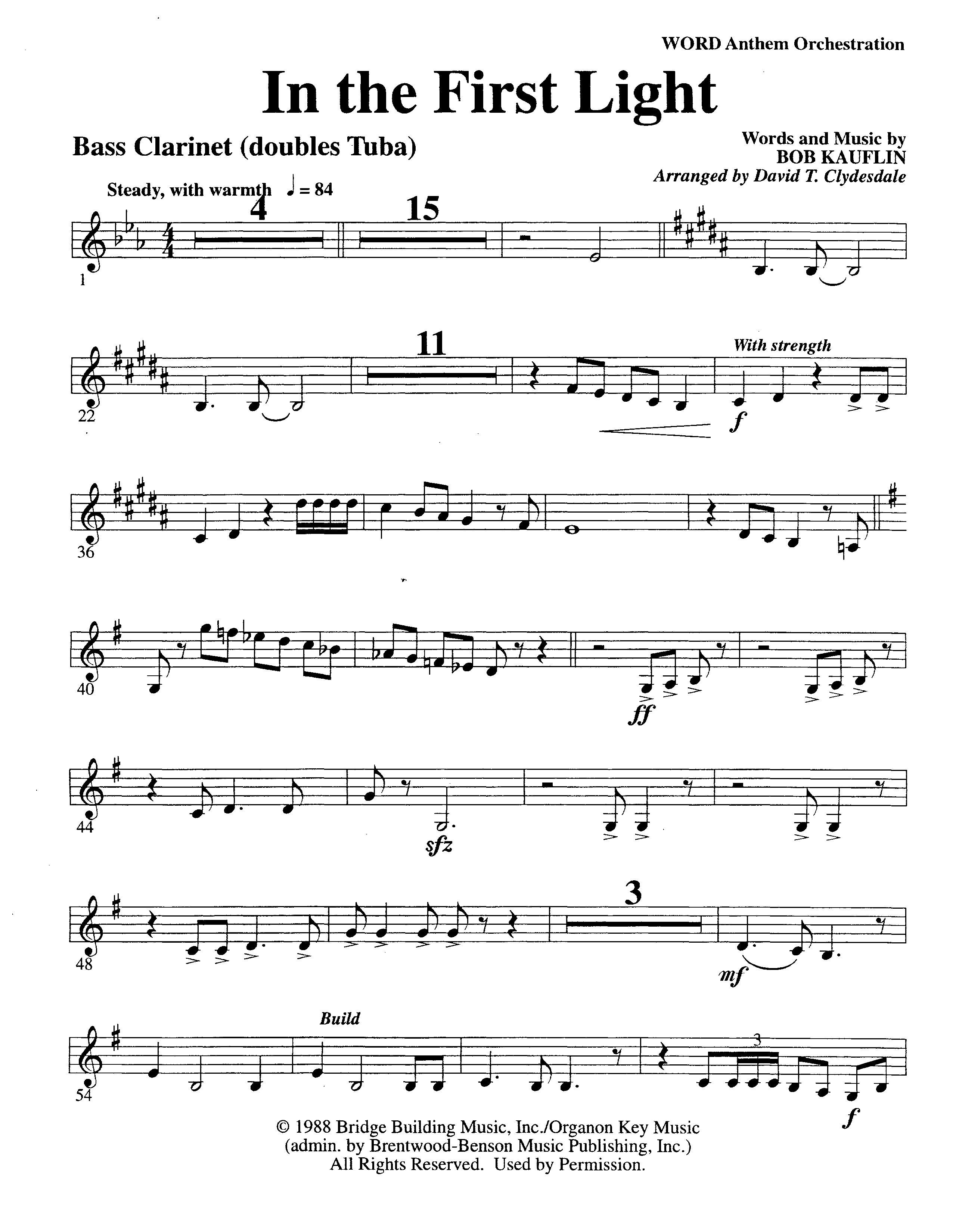 In The First Light (Choral Anthem SATB) Bass Clarinet (Word Music Choral / Arr. David Clydesdale)