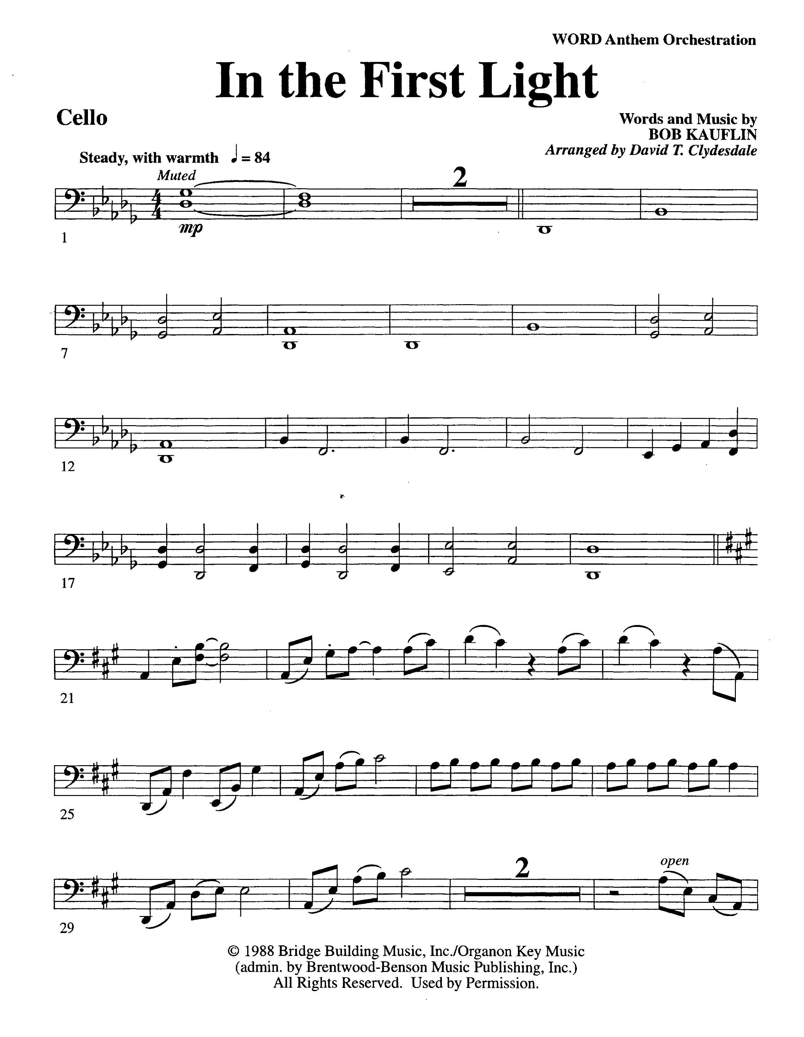 In The First Light (Choral Anthem SATB) Cello (Word Music Choral / Arr. David Clydesdale)
