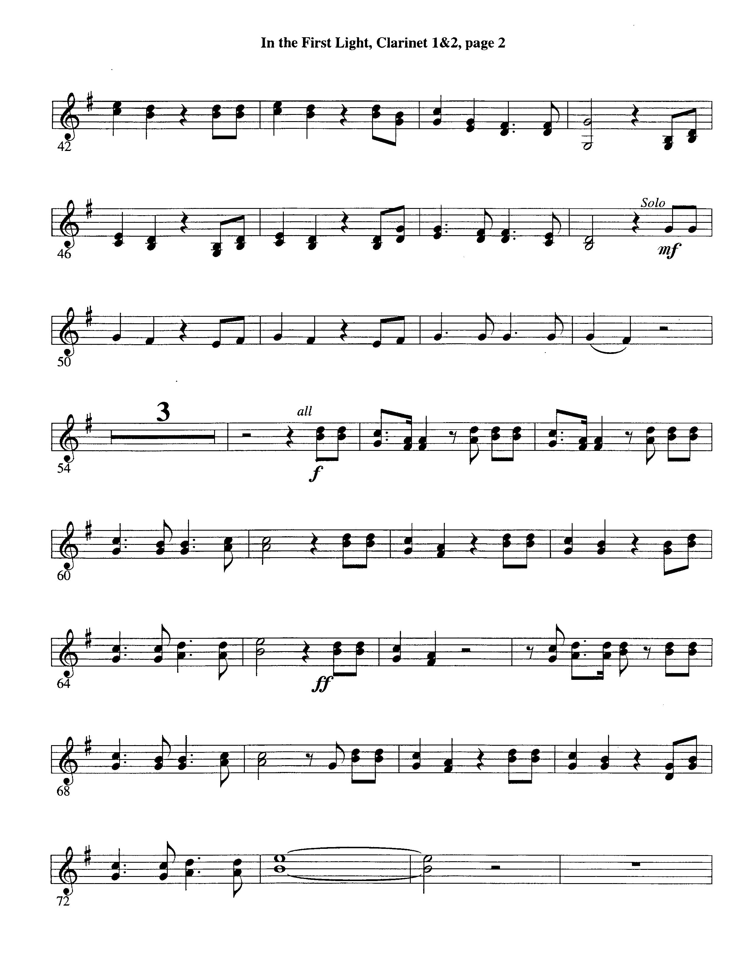 In The First Light (Choral Anthem SATB) Clarinet 1/2 (Word Music Choral / Arr. David Clydesdale)